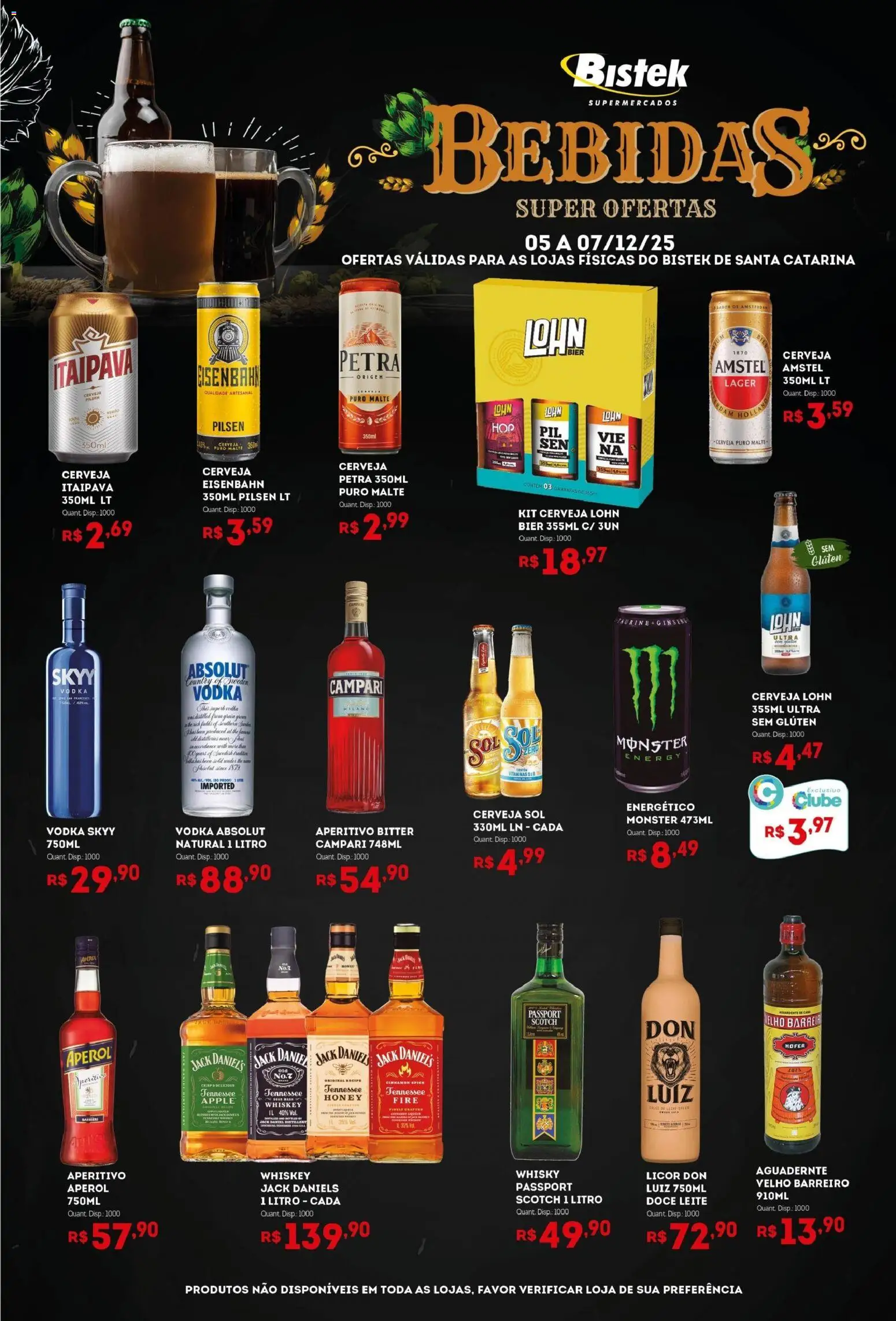 Bistek Supermercados Folheto - válido de 05.12.2025 | Página: 1 | Produtos: Energético, Whisky, Leite, Campari