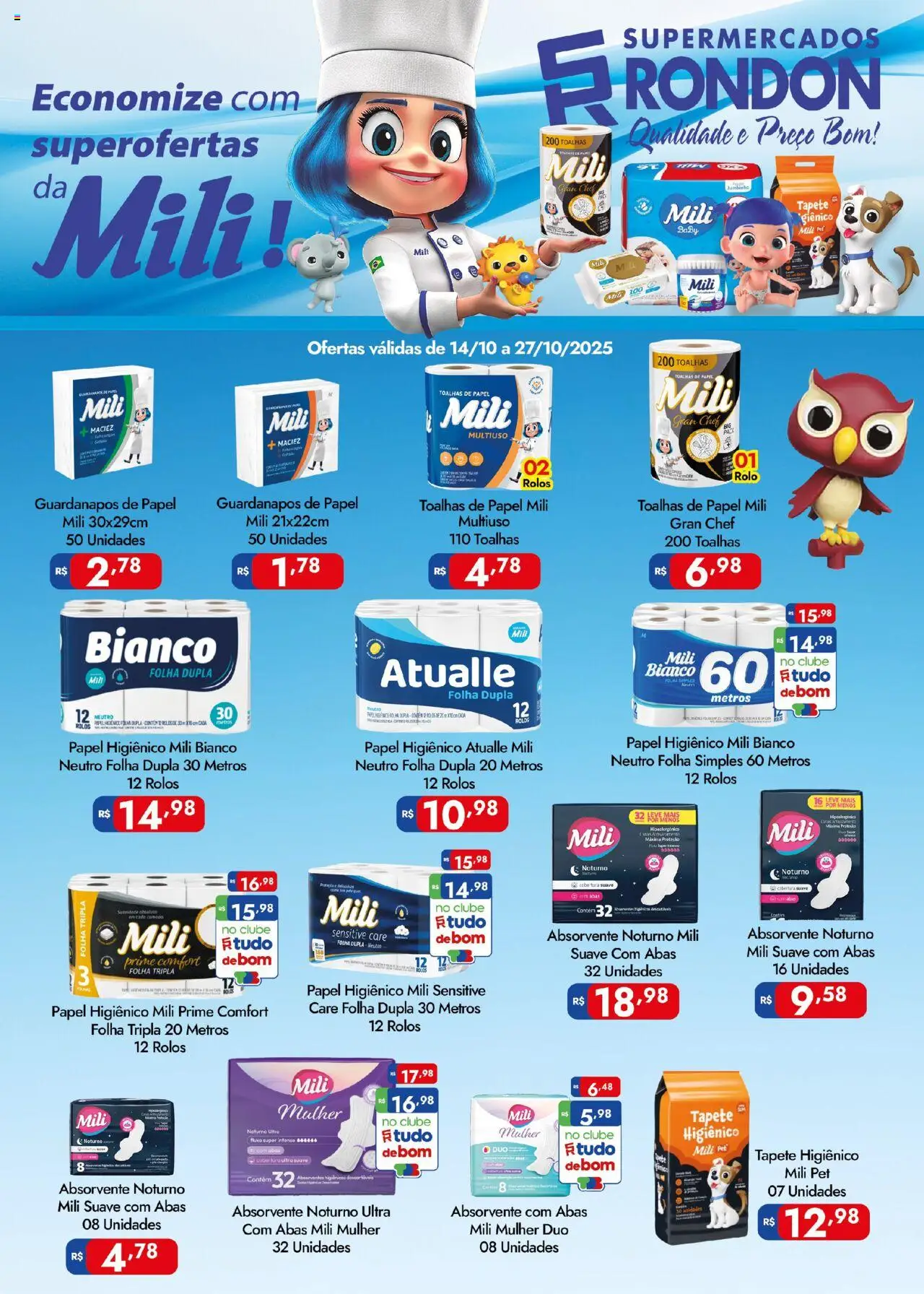 Supermercados Rondon Folheto - válido de 14.10.2025 | Página: 1 | Produtos: Tapete, Tapete higiênico, Absorvente, Papel higiênico