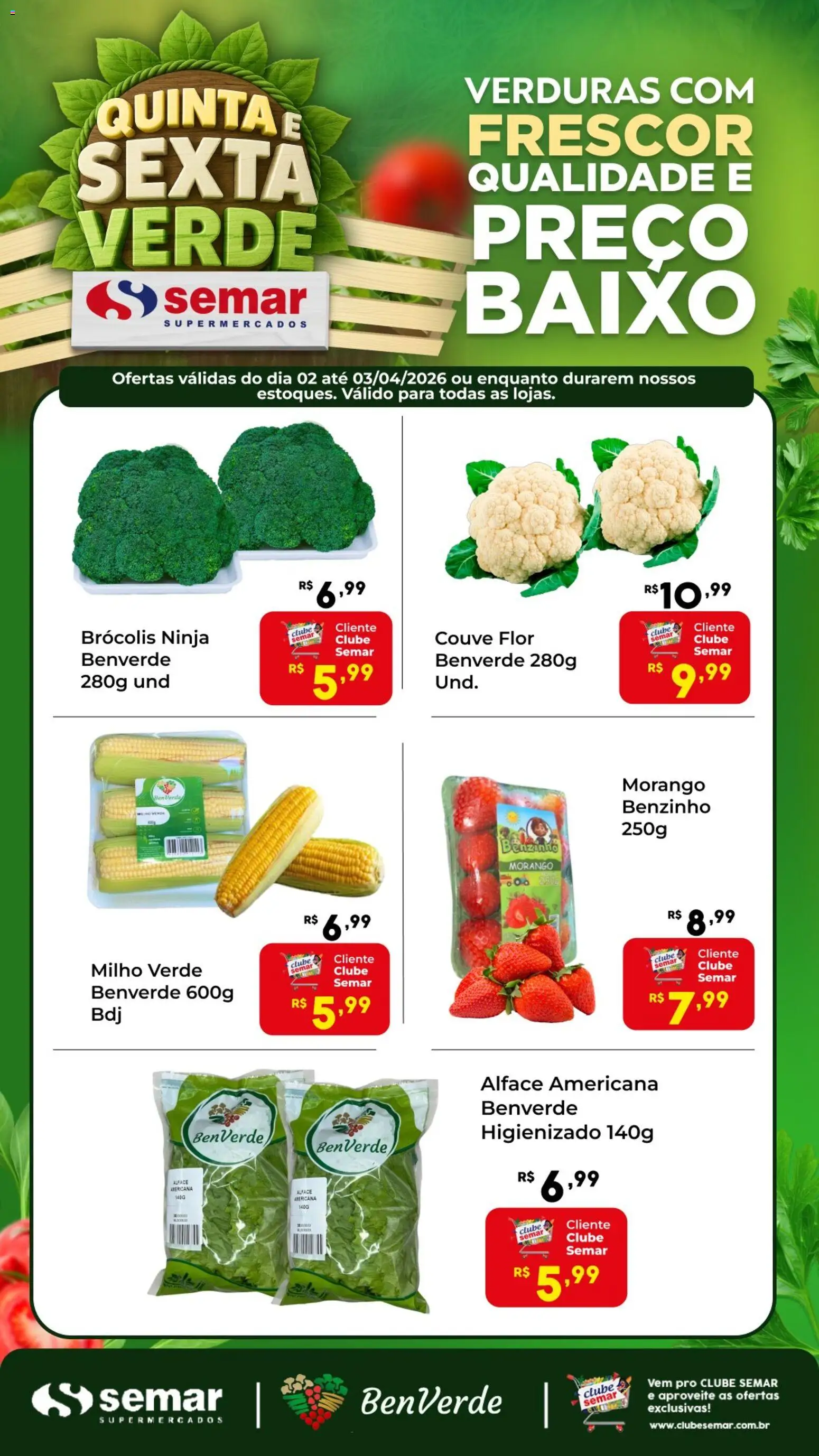 Semar Supermercado Folheto - válido de 02.04.2026 | Página: 1 | Produtos: Baixo, Alface, Brócolis, Couve