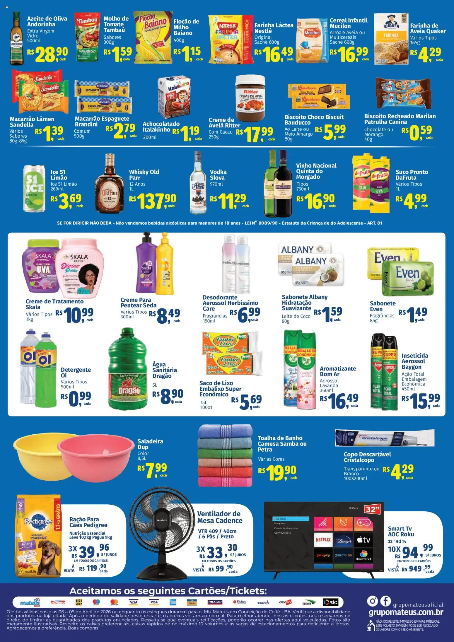 Mateus Folheto - válido de 06.04.2026 | Página: 2 | Produtos: smart TV, Whisky, Suco, Azeite