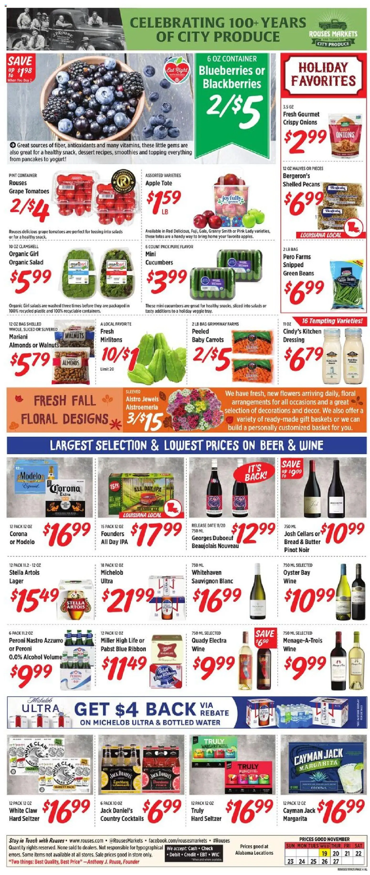 Rouses Weekly Ad - AL - valid from 19.11.2025 | Page: 8 | Products: Basket, Wine, Date, Bag