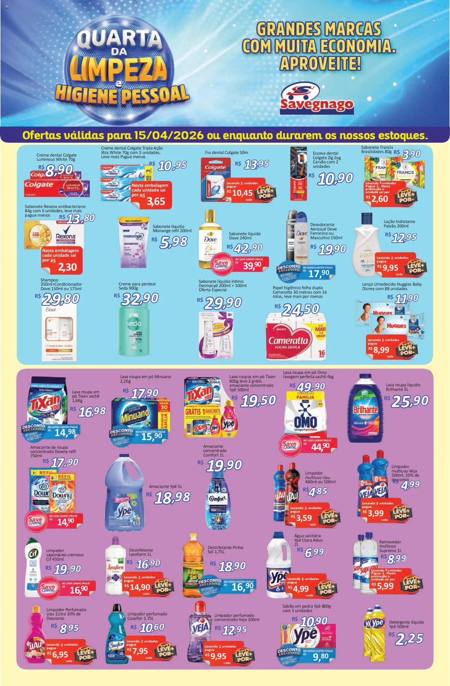 Savegnago Folheto - válido de 15.04.2026 | Página: 1 | Produtos: Shampoo, Papel higiênico, Amaciante, Sabonete líquido