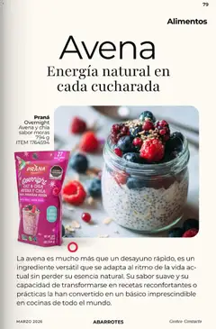 Vista previa de Praná Overnight Avena y chía sabor moras, Overnight oat and chia with berry flavor, 794 g, nuevo folleto de la tienda, válido en México a partir del 01.03.2026 | Página: 79 | Productos: Avena, Agua