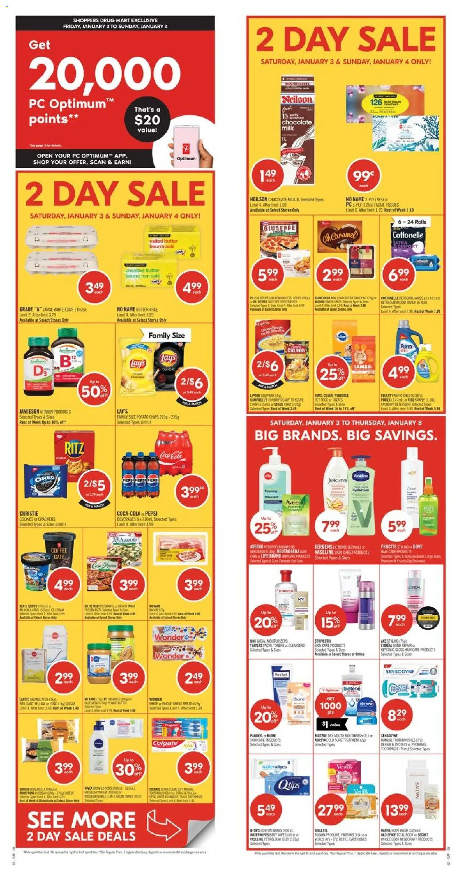 Shoppers flyer valid from 03.01.2026 | Page: 1 | Products: Chips, Micellar water, Deodorant, Bread