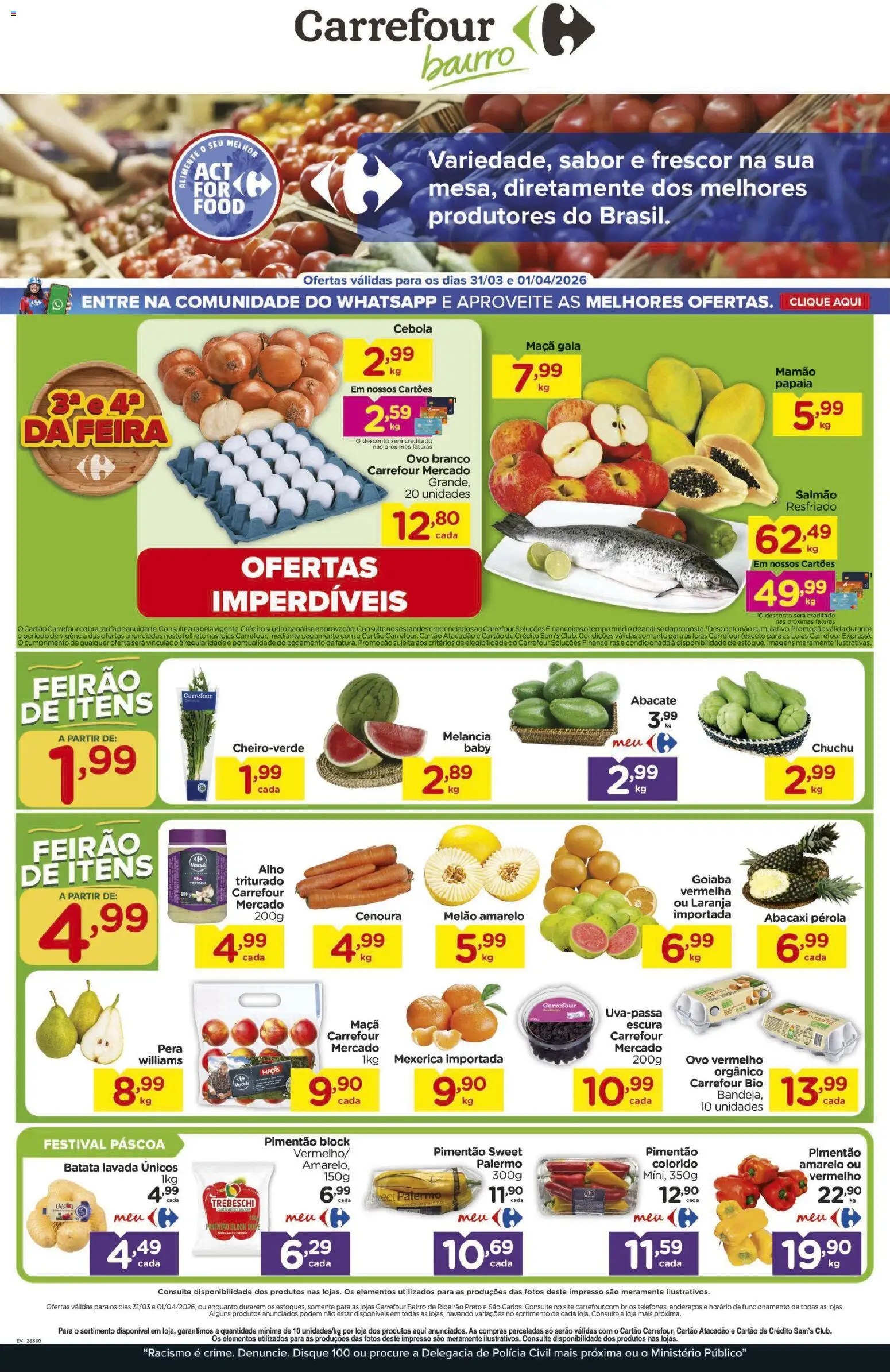Carrefour Bairro Folheto - válido de 31.03.2026 | Página: 1 | Produtos: Melão, Alho, Abacaxi, Mamão