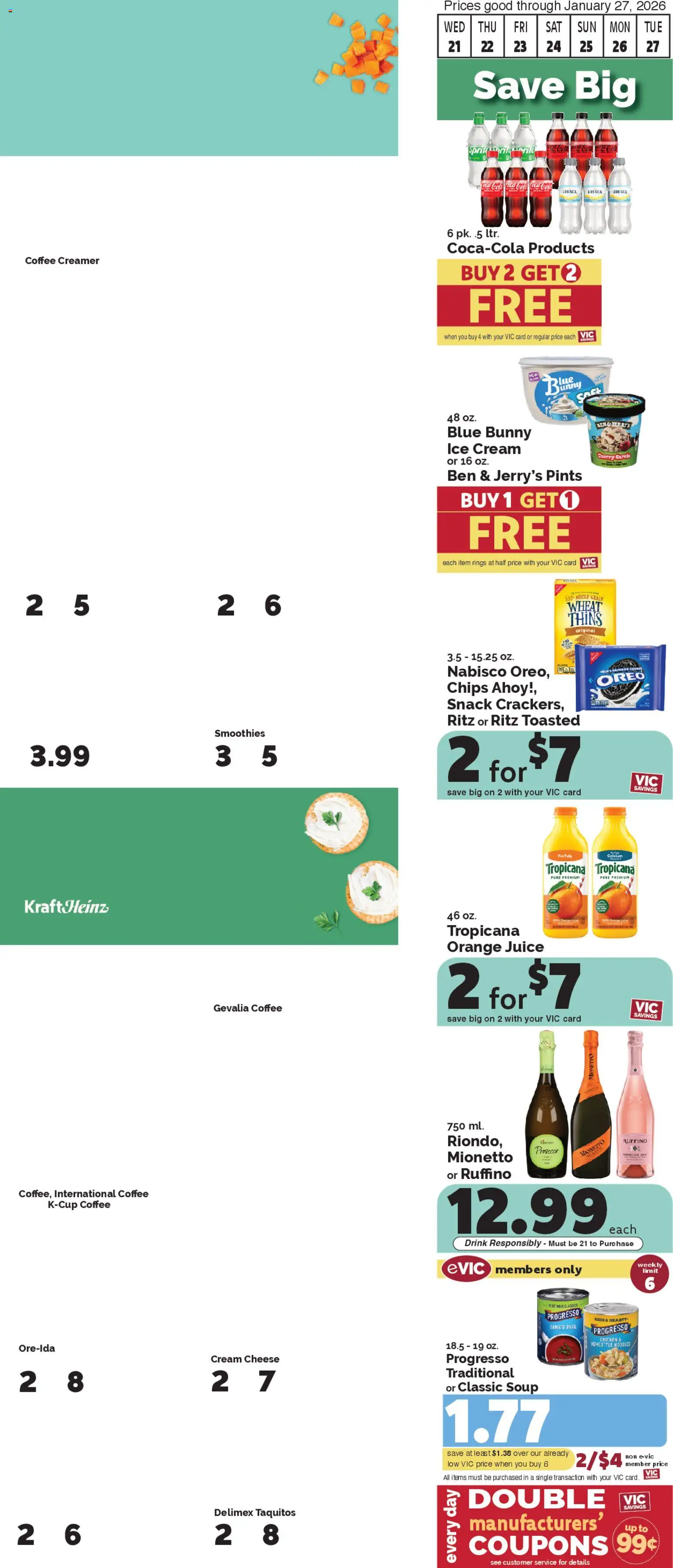 Harris Teeter Weekly Ad - valid from 21.01.2026 | Page: 2 | Products: Coffee, Noodles, Chips, Ice cream