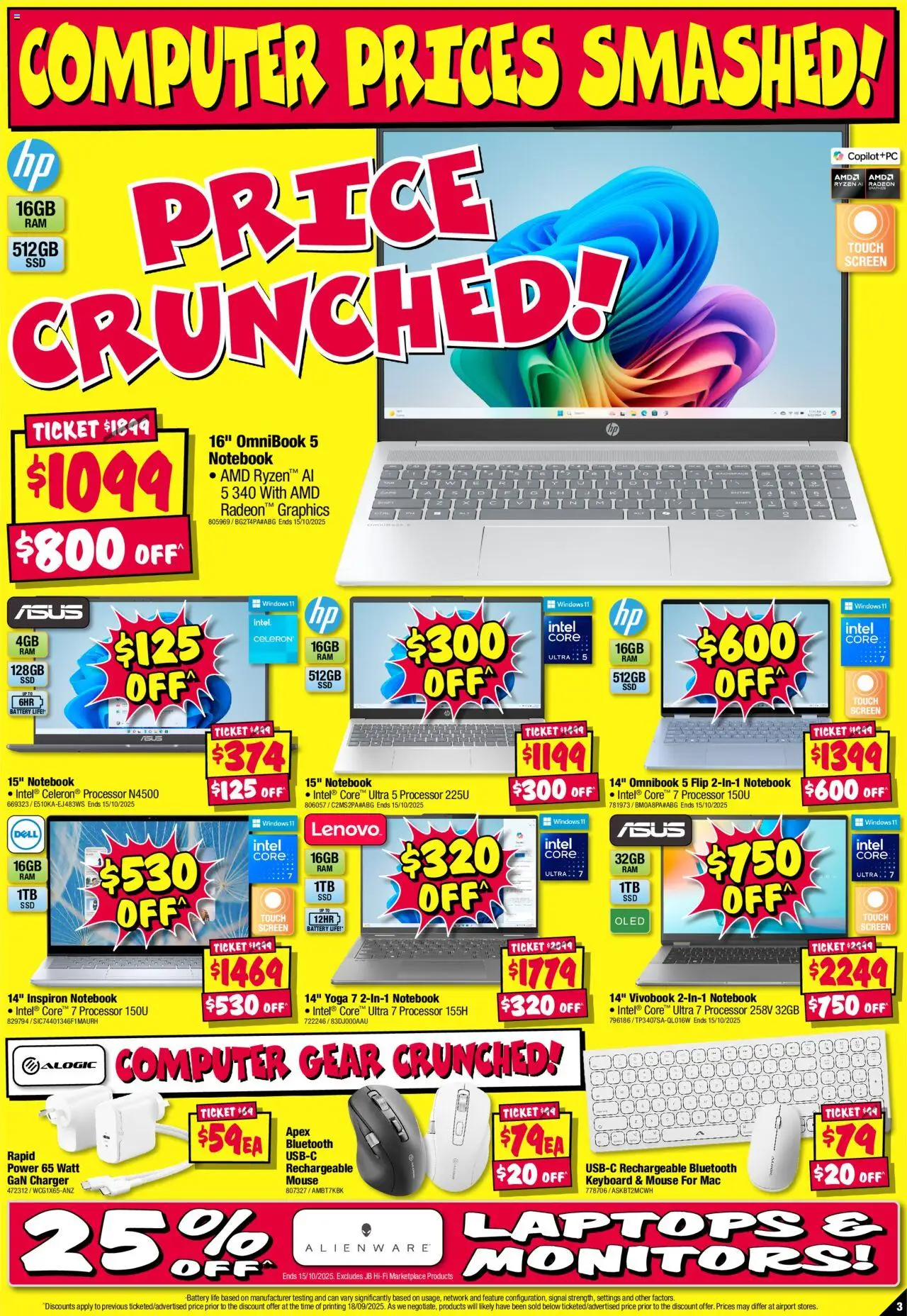 JB Hi-Fi catalogue - valid from 02.10.2025 | Page: 3 | Products: Battery, Notebook, Mouse, Keyboard