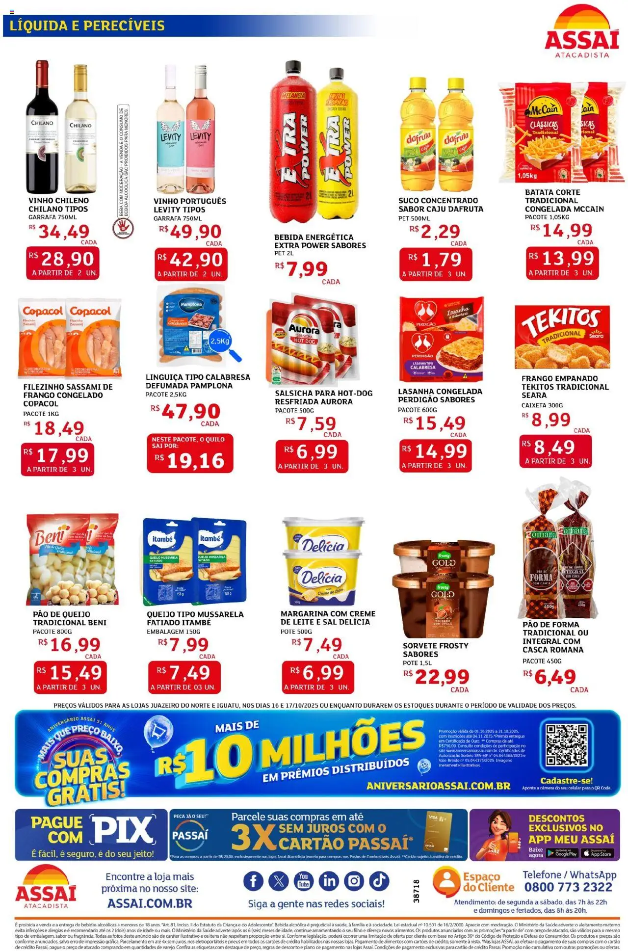 Assaí Atacadista Folheto - válido de 16.10.2025 | Página: 2 | Produtos: Queijo, Pão, Pneus, Batata