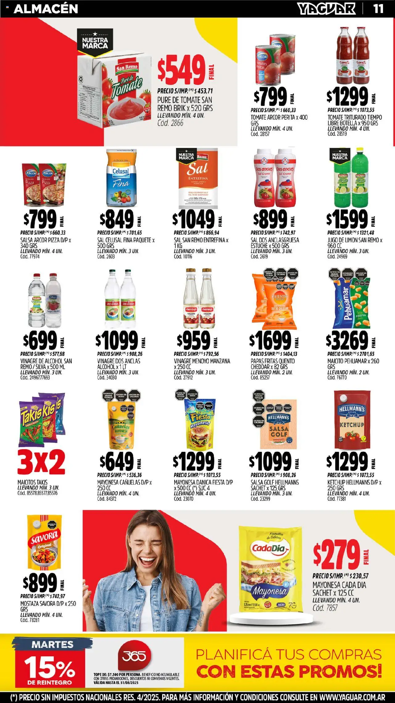 Yaguar - Córdoba │ válido desde el 25.08.2025 | Página: 12 | Productos: Mayonesa, Sal, Pizza, Jugo