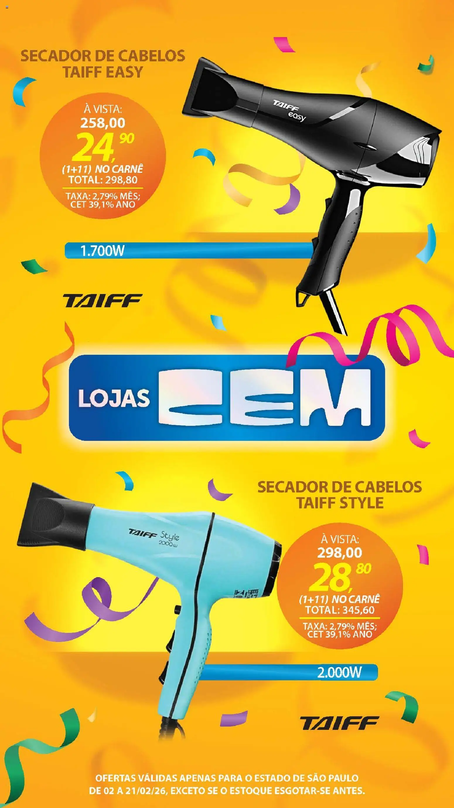 Lojas Cem Folheto - válido de 02.02.2026 | Página: 135 | Produtos: Secador, Carne