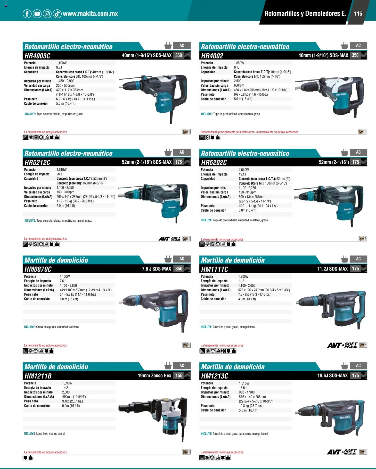 Nuevas ofertas de Makita válidas en toda la República Mexicana desde el 01.01.2024. ¡Encuentra las mejores ofertas en Makita catálogo General! | Página: 115 | Productos: Mango, Cable, Martillo, Llave