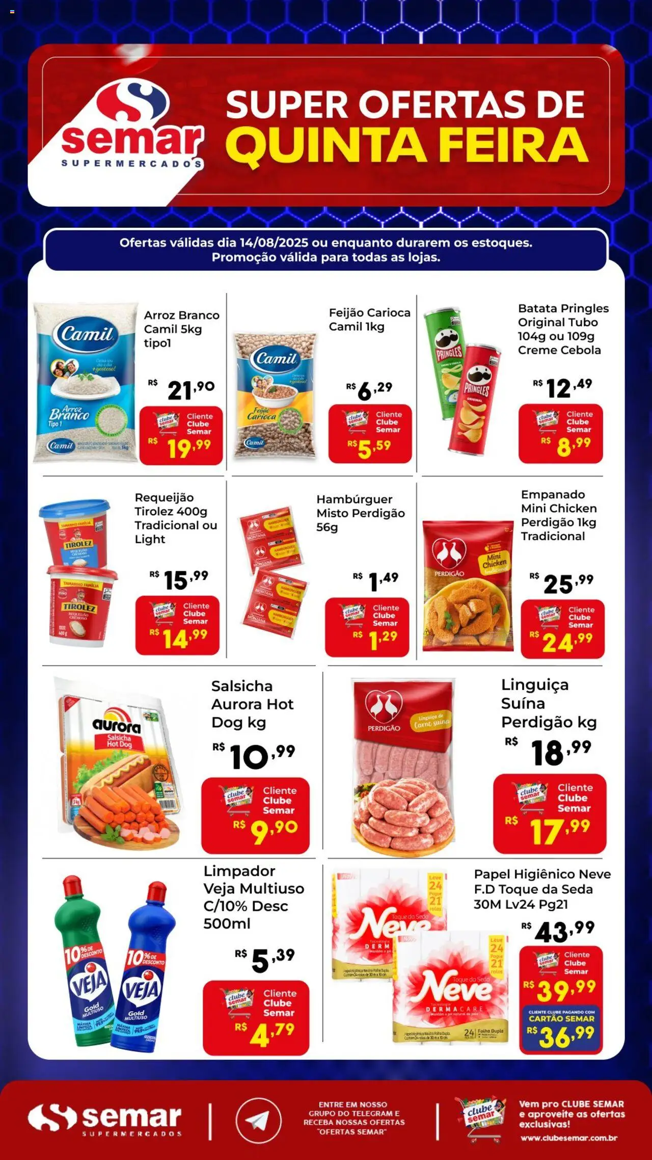 Semar Supermercado Folheto - válido de 14.08.2025 | Página: 1 | Produtos: Feijão, Creme, Hambúrguer, Papel higiênico