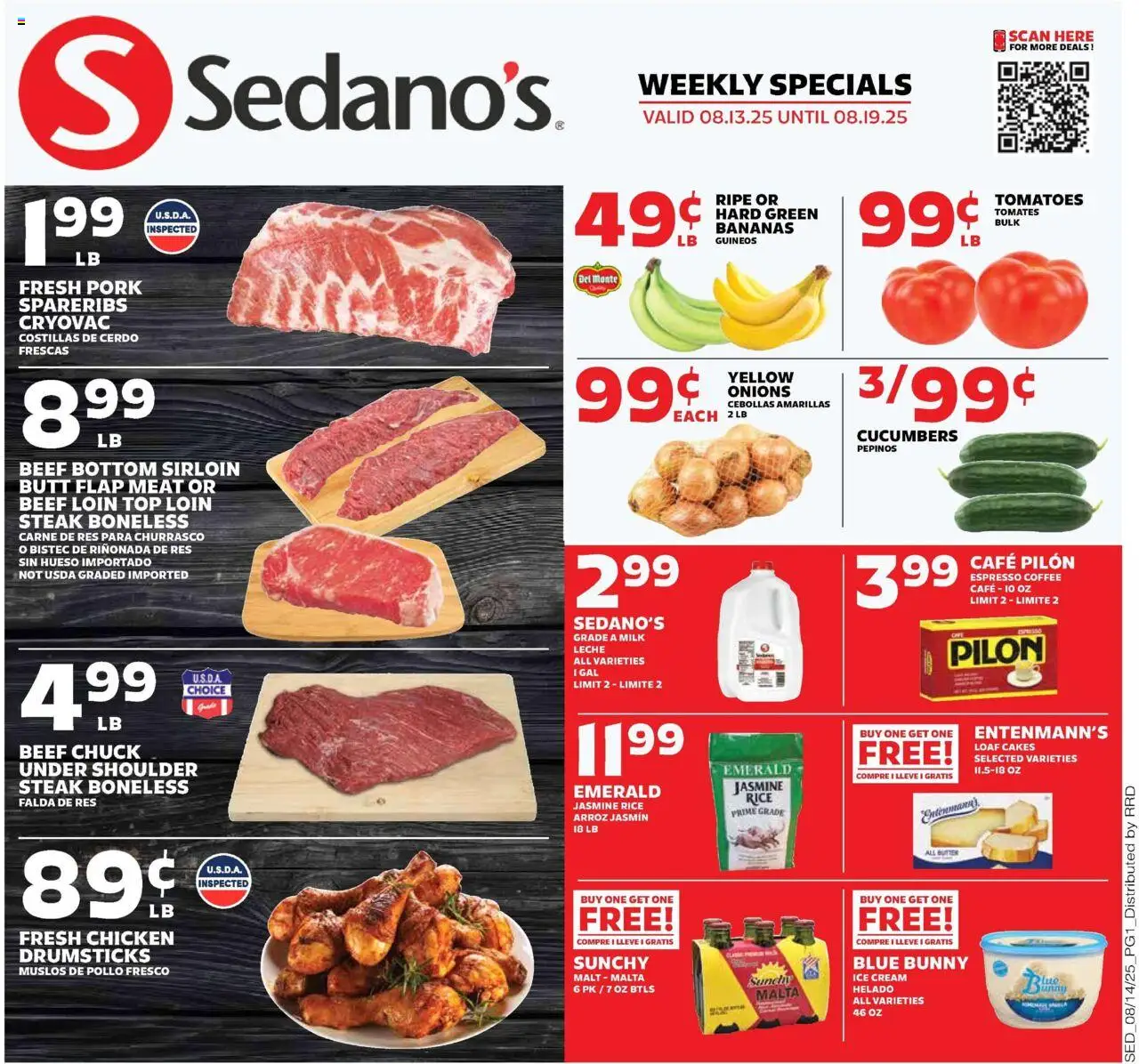 Sedano's Weekly Ad - valid from 13.08.2025 | Page: 1 | Products: Milk, Pork, Beef, Cream
