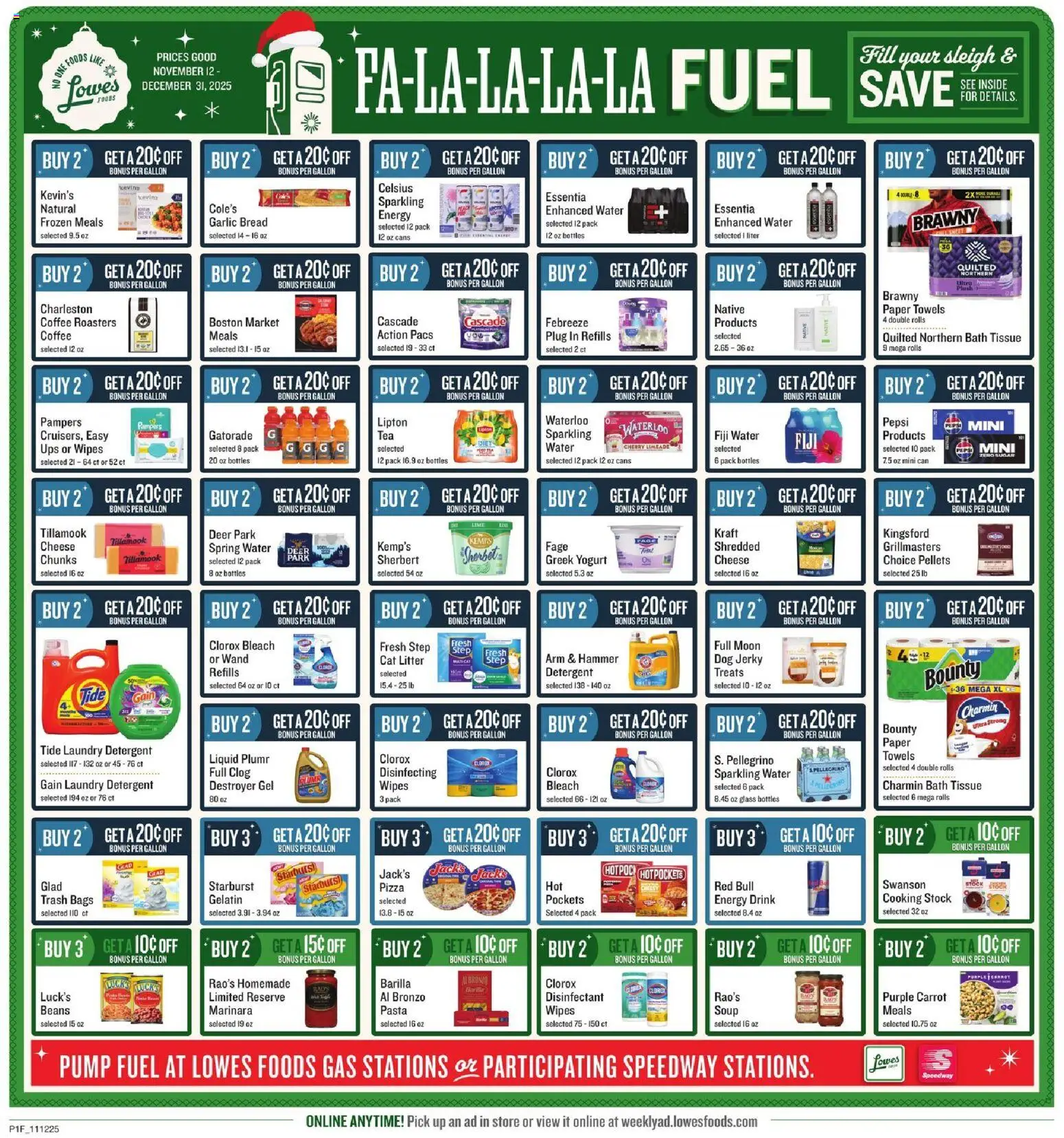 Lowes Foods Holiday Fuel - valid from 12.11.2025 | Page: 1 | Products: Cat Litter, Bread, Coffee, Water