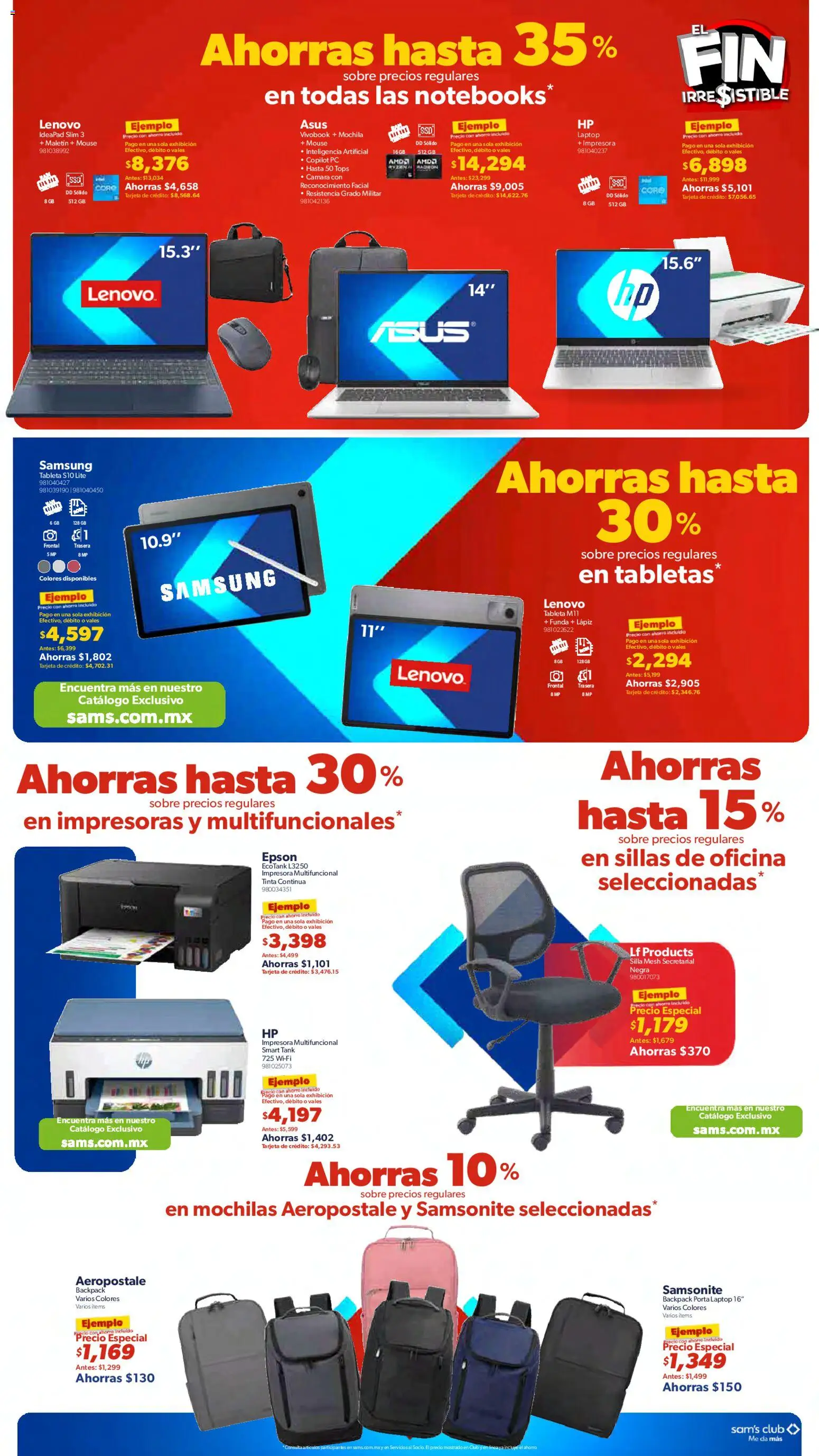 Nuevas ofertas de Sam's Club válidas en toda la República Mexicana desde el 13.11.2025. ¡Encuentra las mejores ofertas en Sam's Club Buen Fin ! | Página: 12 | Productos: Silla, Mouse, Impresora, Sobre