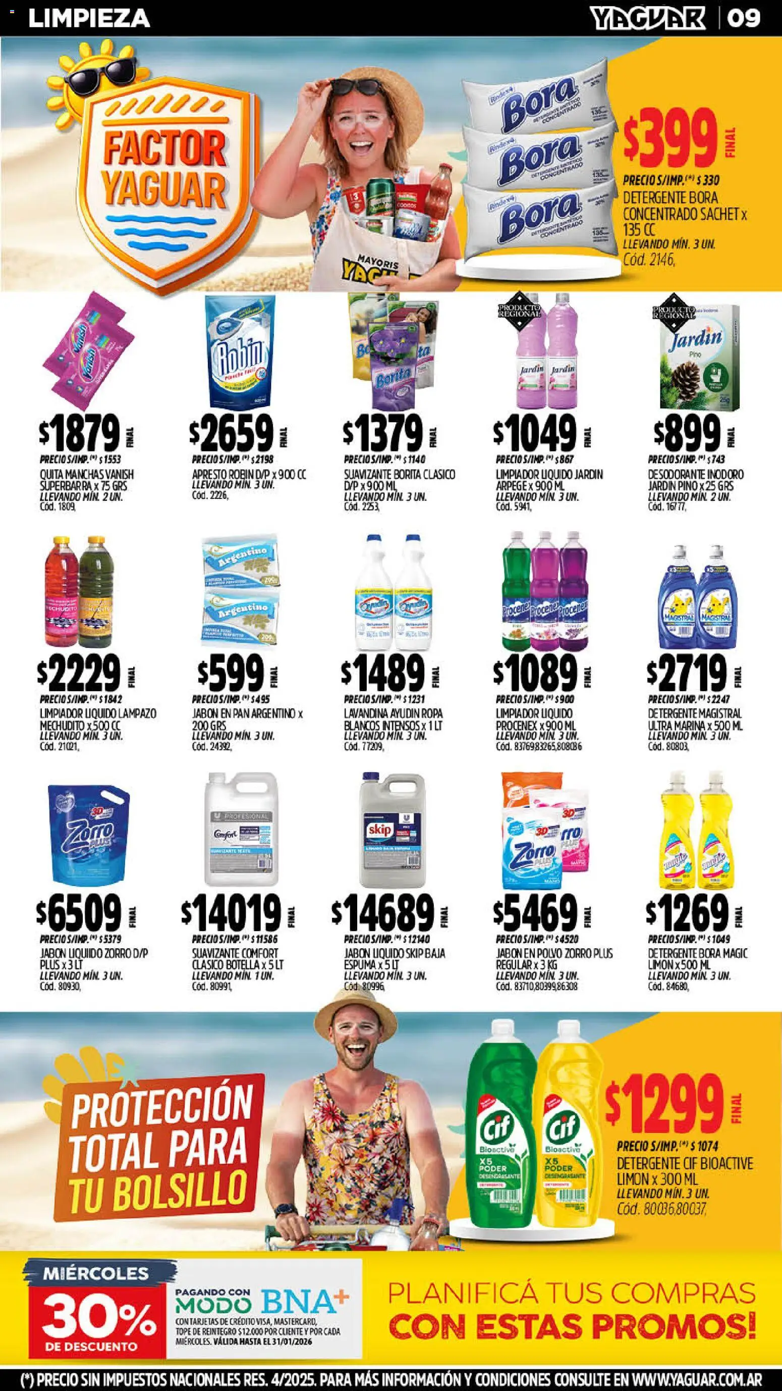 Yaguar - Oferta Semanal Mendoza │ válido desde el 19.01.2026 | Página: 9 | Productos: Lavandina, Inodoro, Detergente, Suavizante