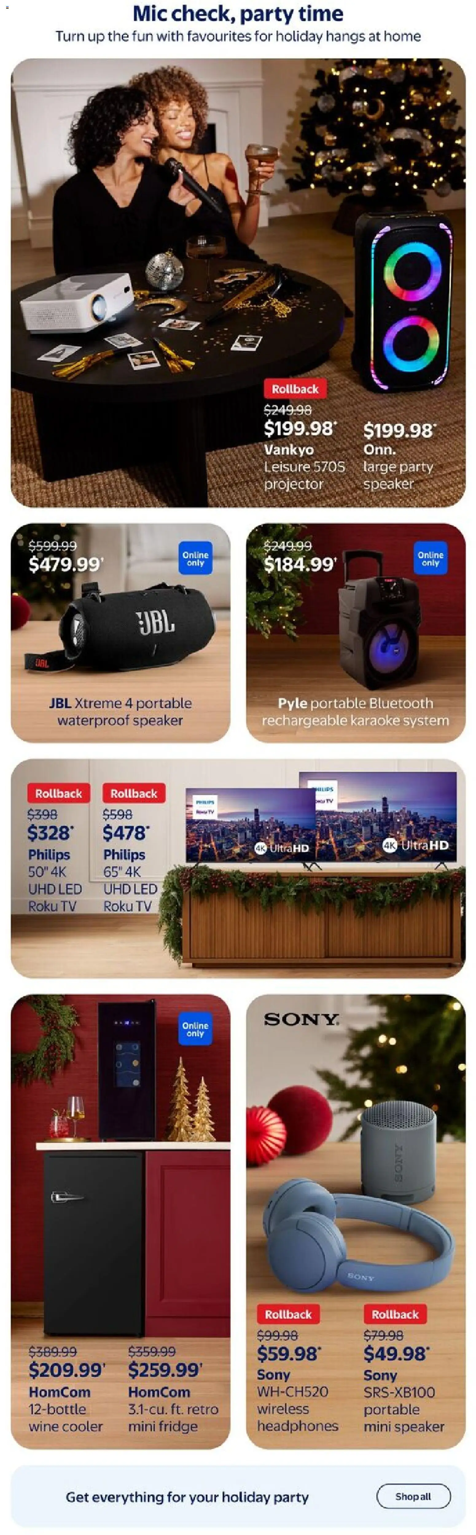 Walmart flyer valid from 27.11.2025 | Page: 6 | Products: Tv, Headphones, Speaker, Wine