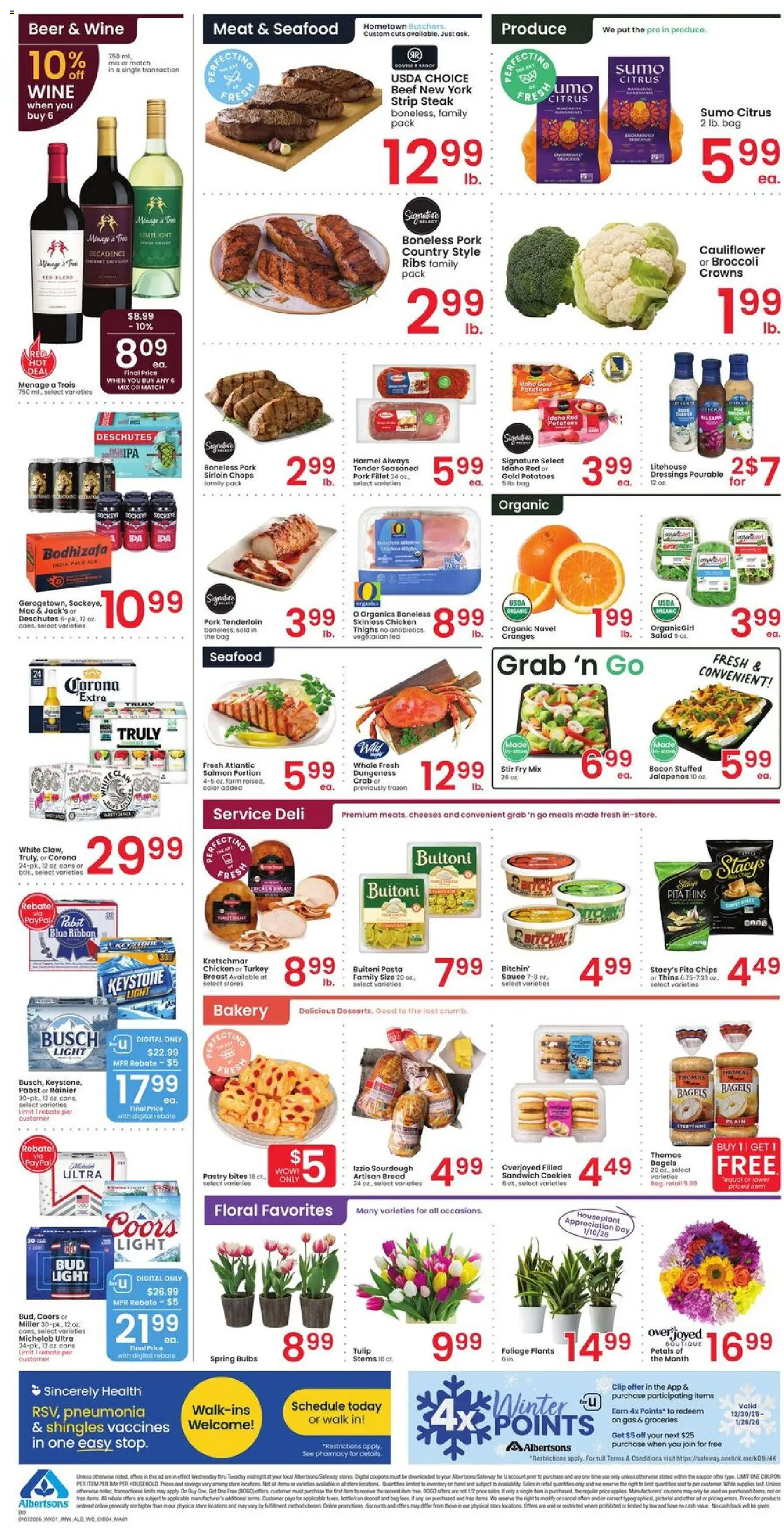 Albertsons Weekly Ad - valid from 07.01.2026 | Page: 4 | Products: Bakery, Pork, Sauce, Cauliflower