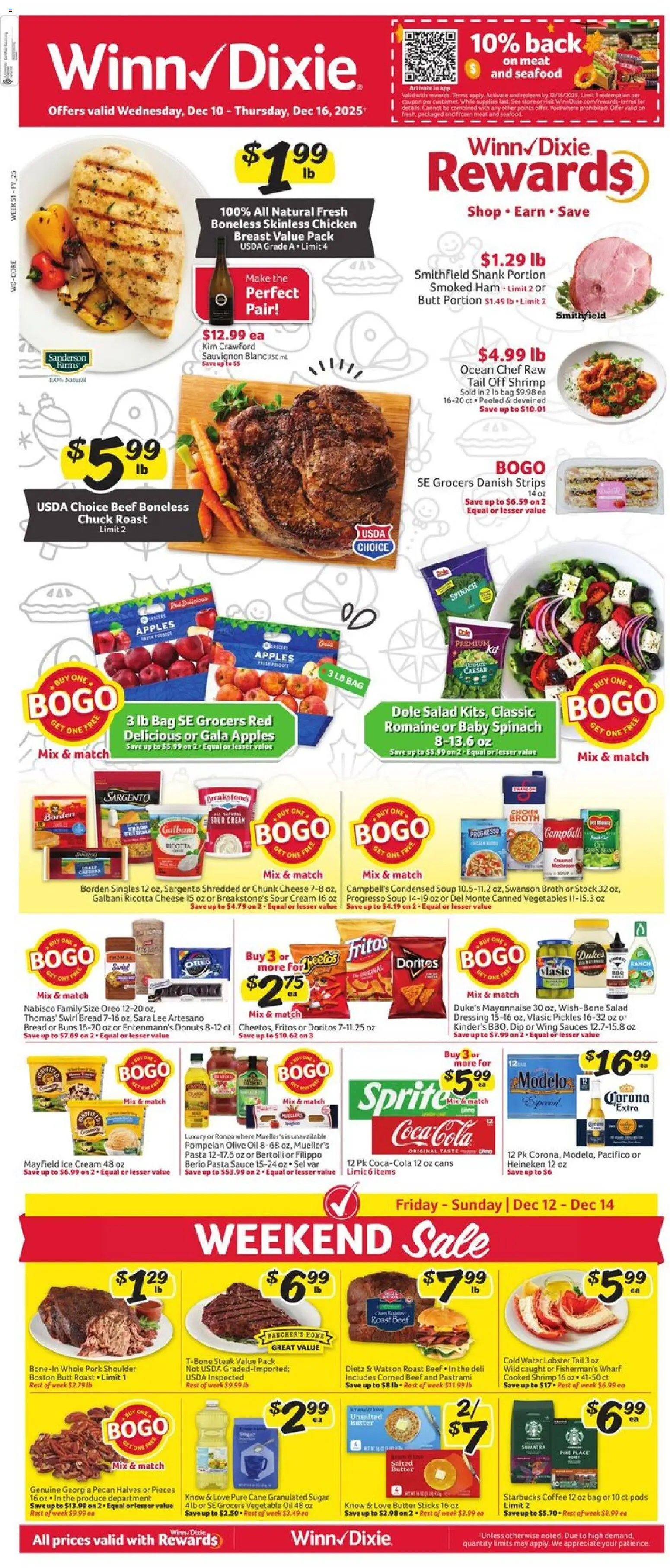Winn Dixie Weekly Circular - FL - valid from 10.12.2025 | Page: 1 | Products: Spinach, Pork, Vegetables, Mayonnaise