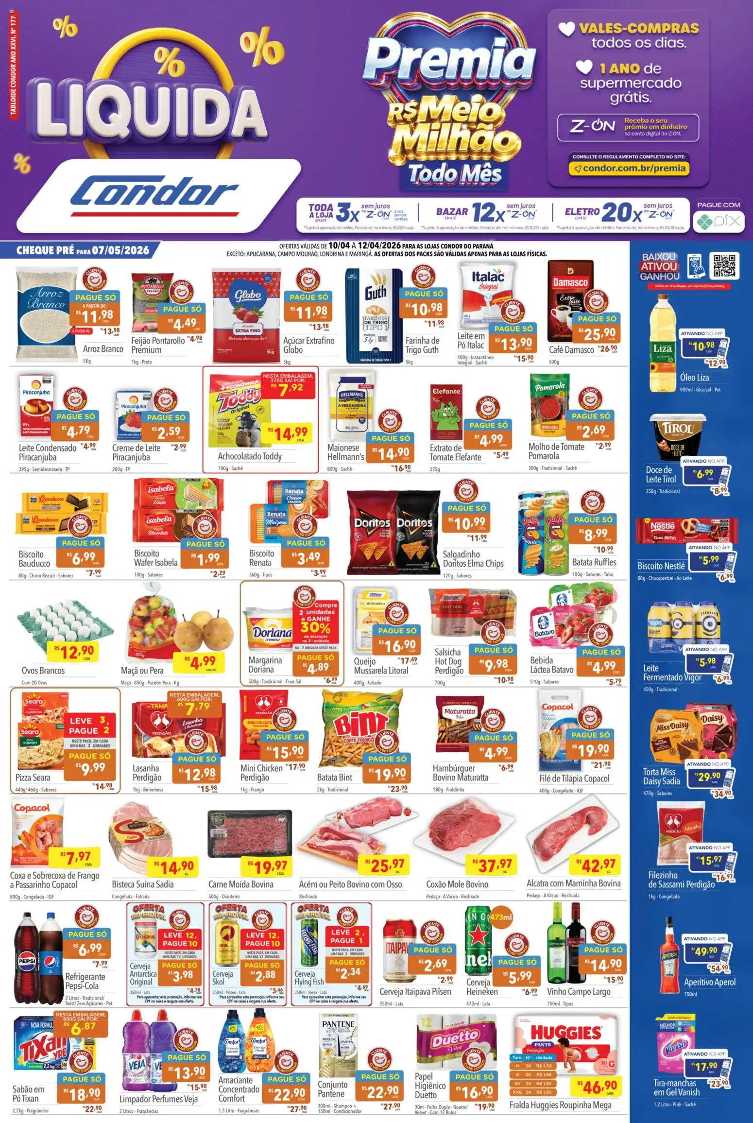Supermercados Condor Folheto - válido de 10.04.2026 | Página: 1 | Produtos: Shampoo, Damasco, Salsicha, Sal