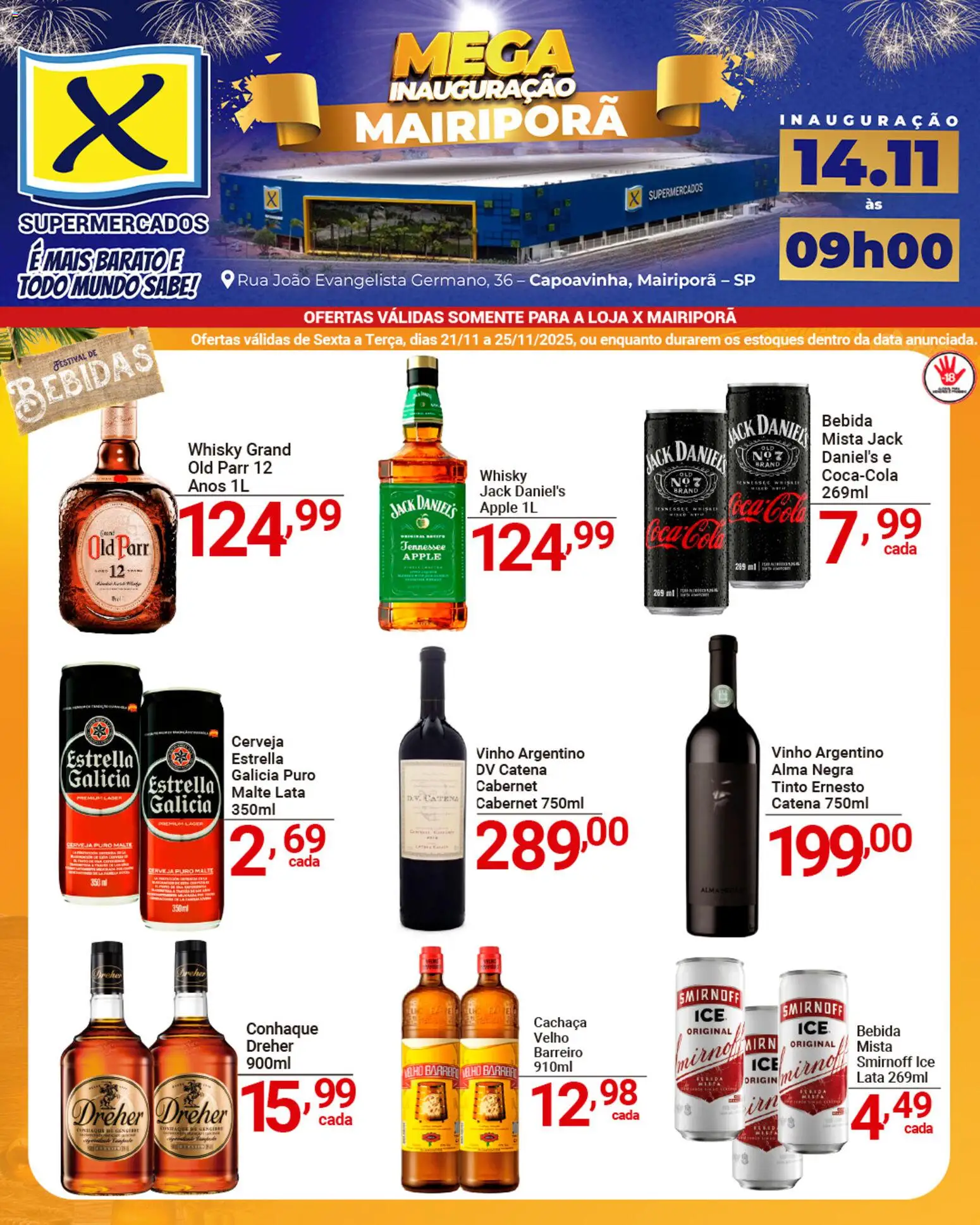 X Supermercados Folheto - válido de 21.11.2025 | Página: 3 | Produtos: Gengibre, Cachaça, Whisky, Bebida