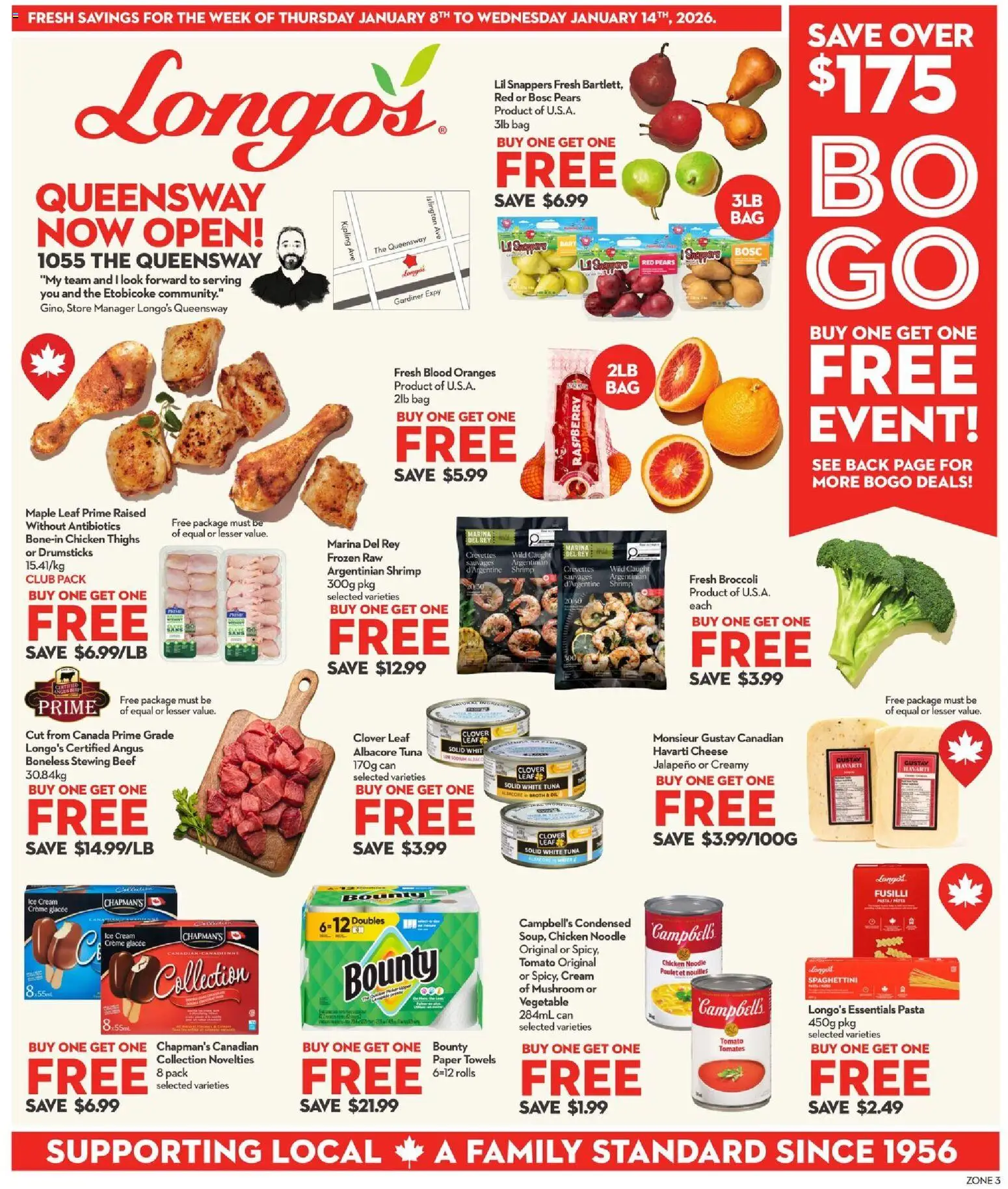 Longo's flyer valid from 08.01.2026 | Page: 1 | Products: Pasta, Ice cream, Chicken, Oranges