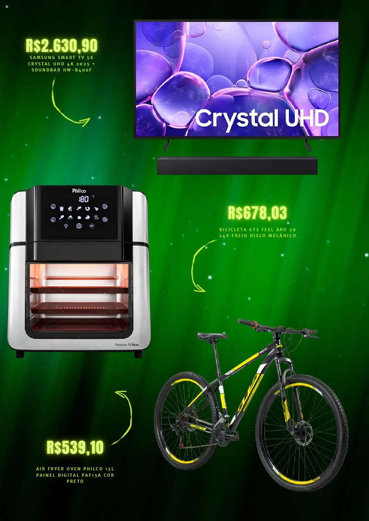 Mercado Livre Folheto - válido de 03.10.2025 | Página: 3 | Produtos: Bicicleta, Air fryer, Tv, Disco