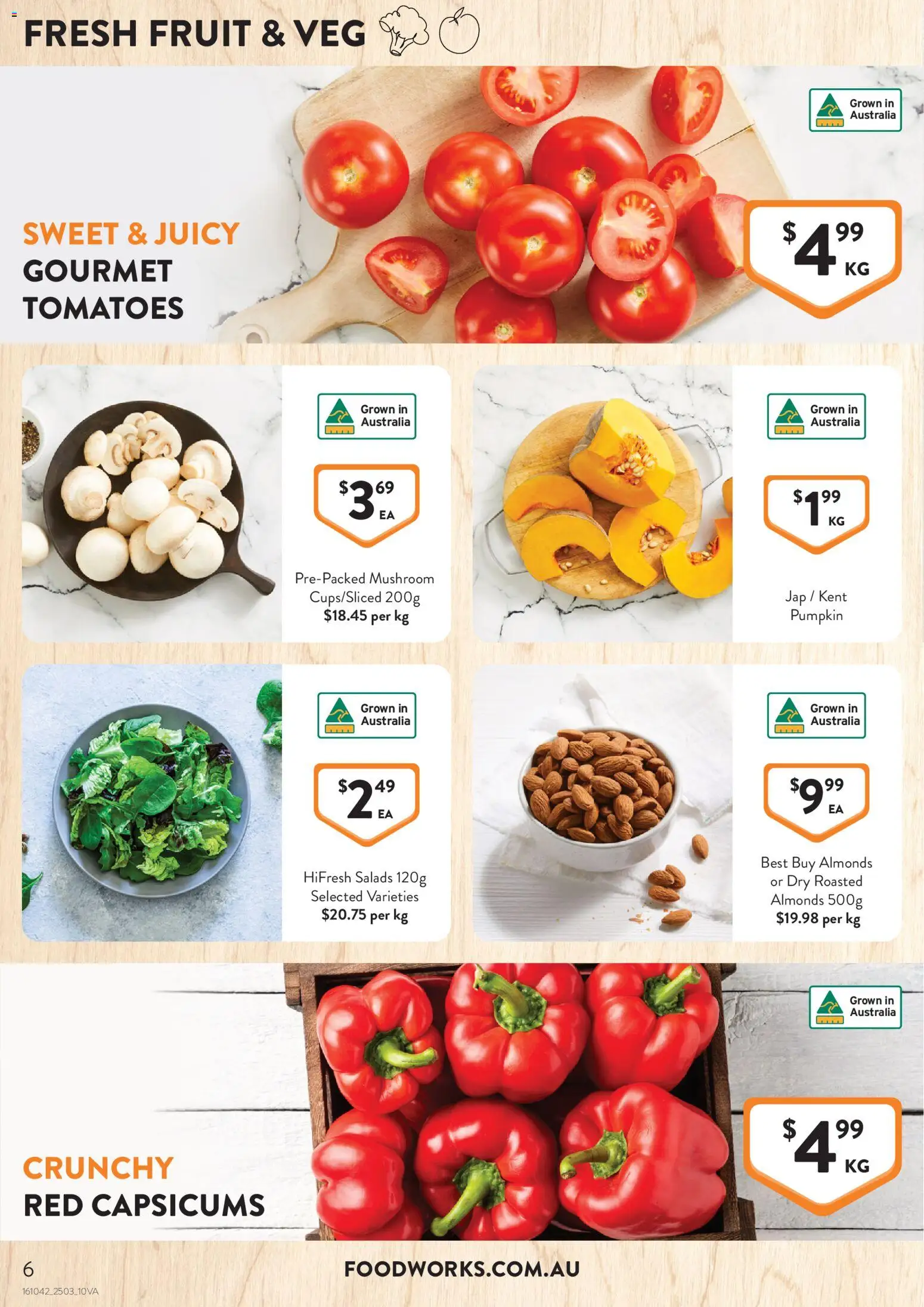 Foodworks catalogue - valid from 25.03.2026 | Page: 6 | Products: Almonds, Tomatoes, Pumpkin