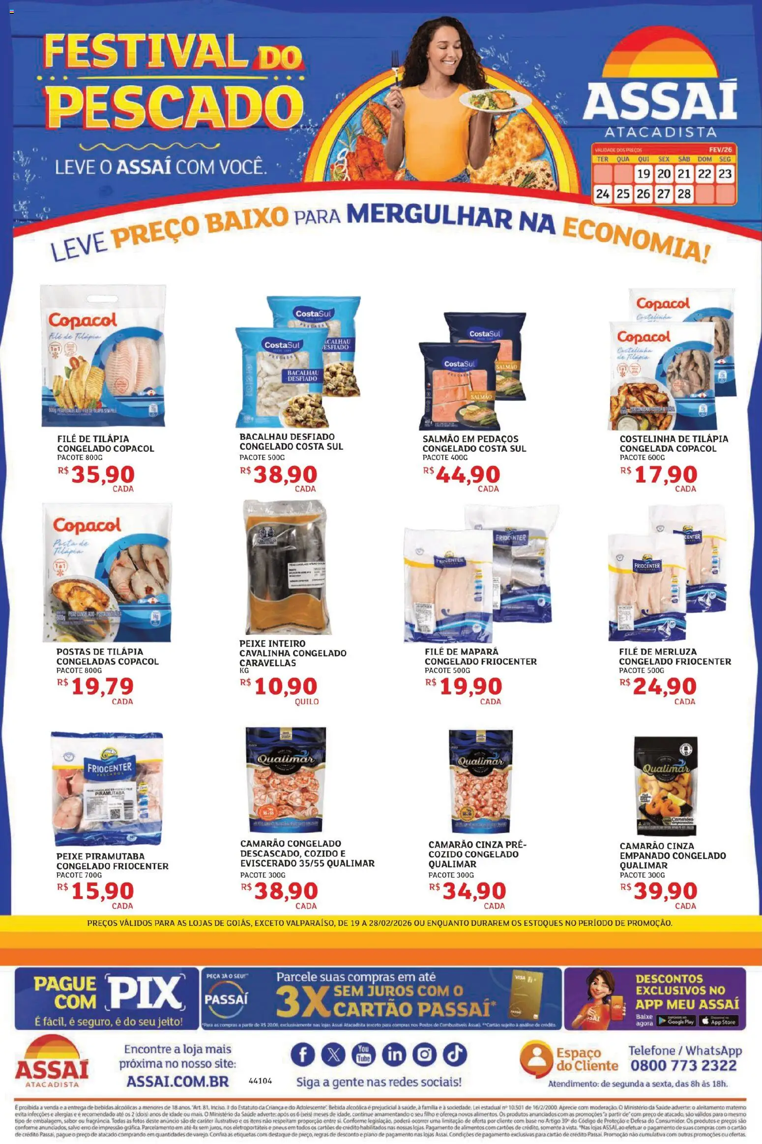 Assaí Atacadista Folheto - válido de 19.02.2026 | Página: 1 | Produtos: Bacalhau, Camarão, Pneus, Bebida