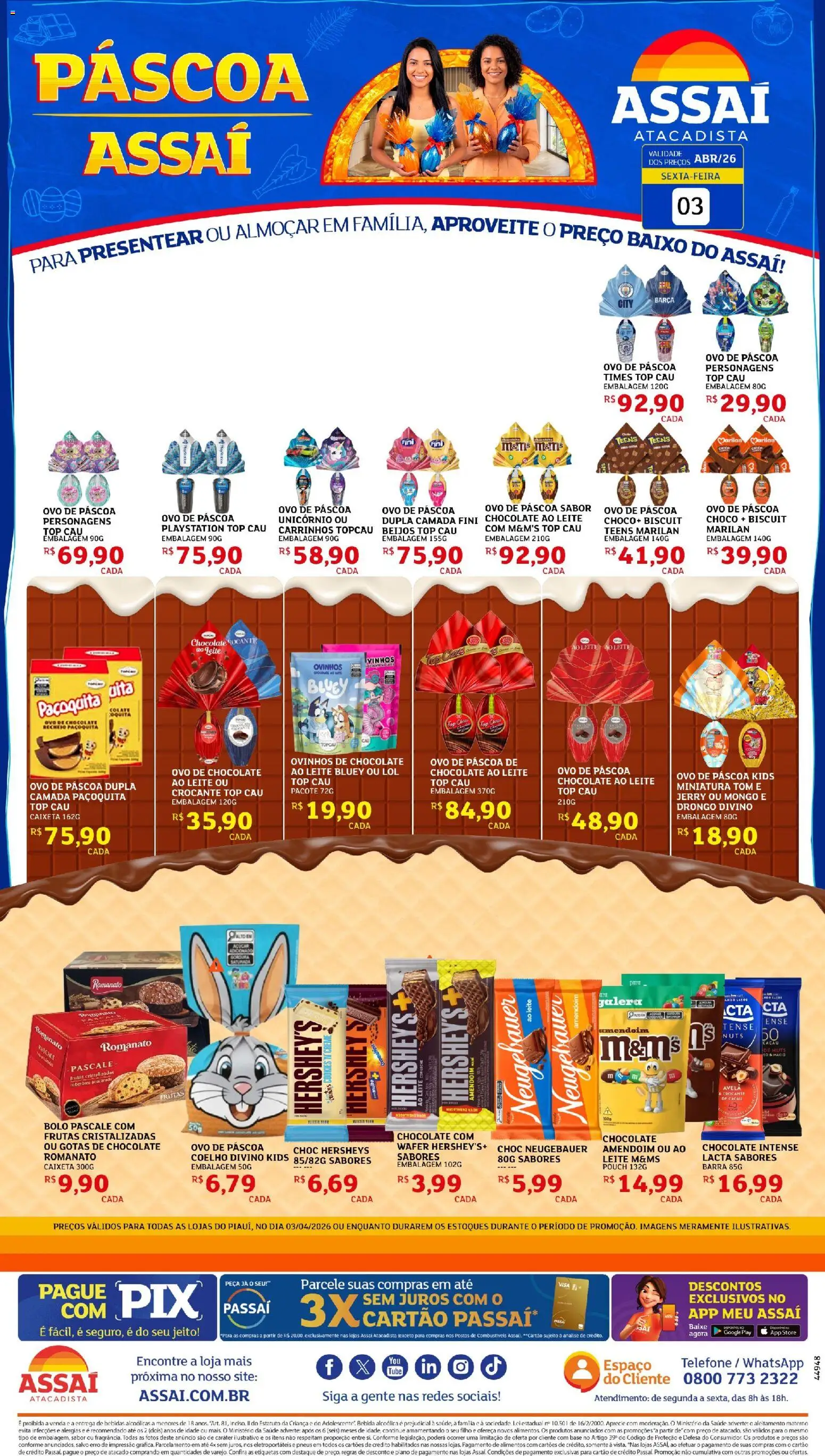 Assaí Atacadista Folheto - válido de 04.04.2026 | Página: 1 | Produtos: Amendoim, Chocolate, Telefone, Avelã