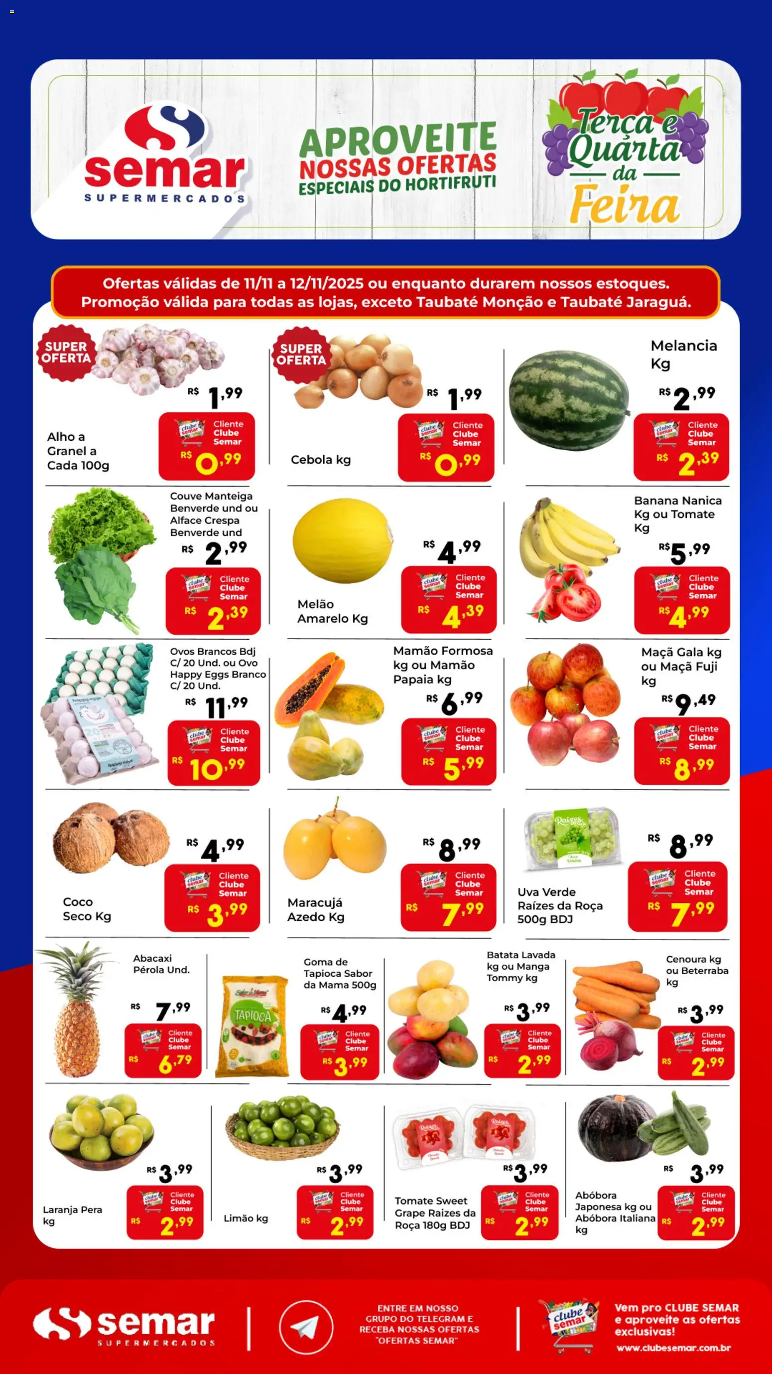 Semar Supermercado Folheto - válido de 11.11.2025 | Página: 1 | Produtos: Melancia, Abacaxi, Cenoura, Couve