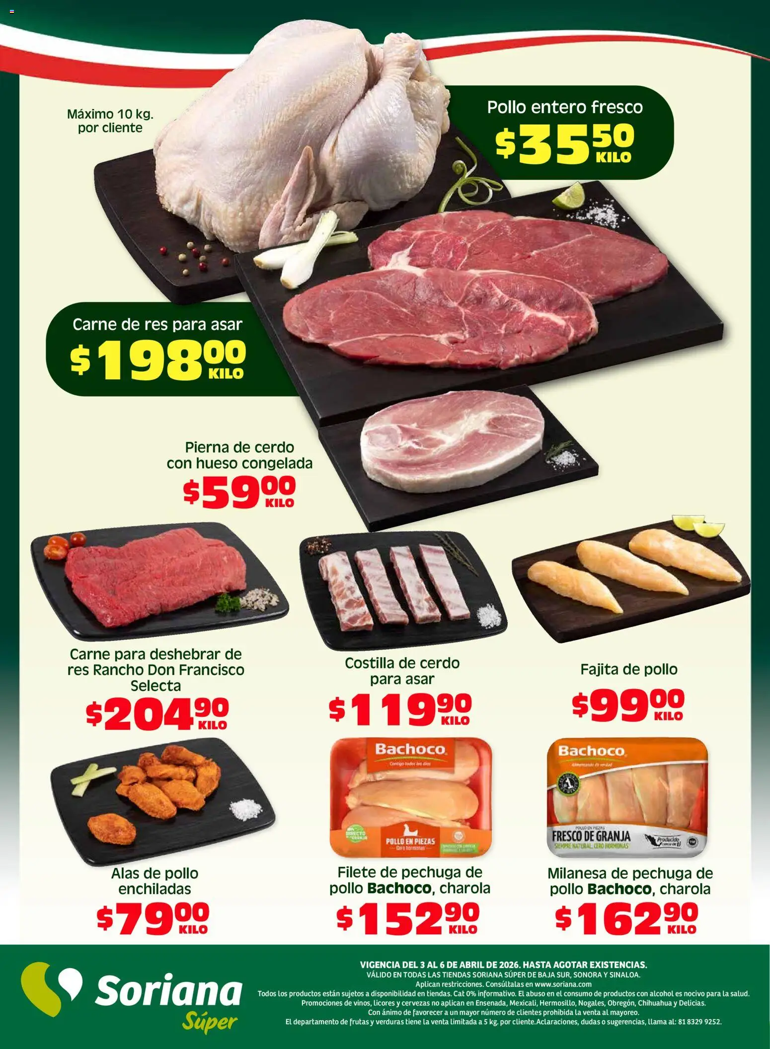 Nuevas ofertas de Soriana válidas en toda la República Mexicana desde el 03.04.2026. ¡Encuentra las mejores ofertas en Soriana Fin de Semana Súper: BCS, Son y Sin! | Página: 6 | Productos: Pollo, Milanesa, Cerdo, Res