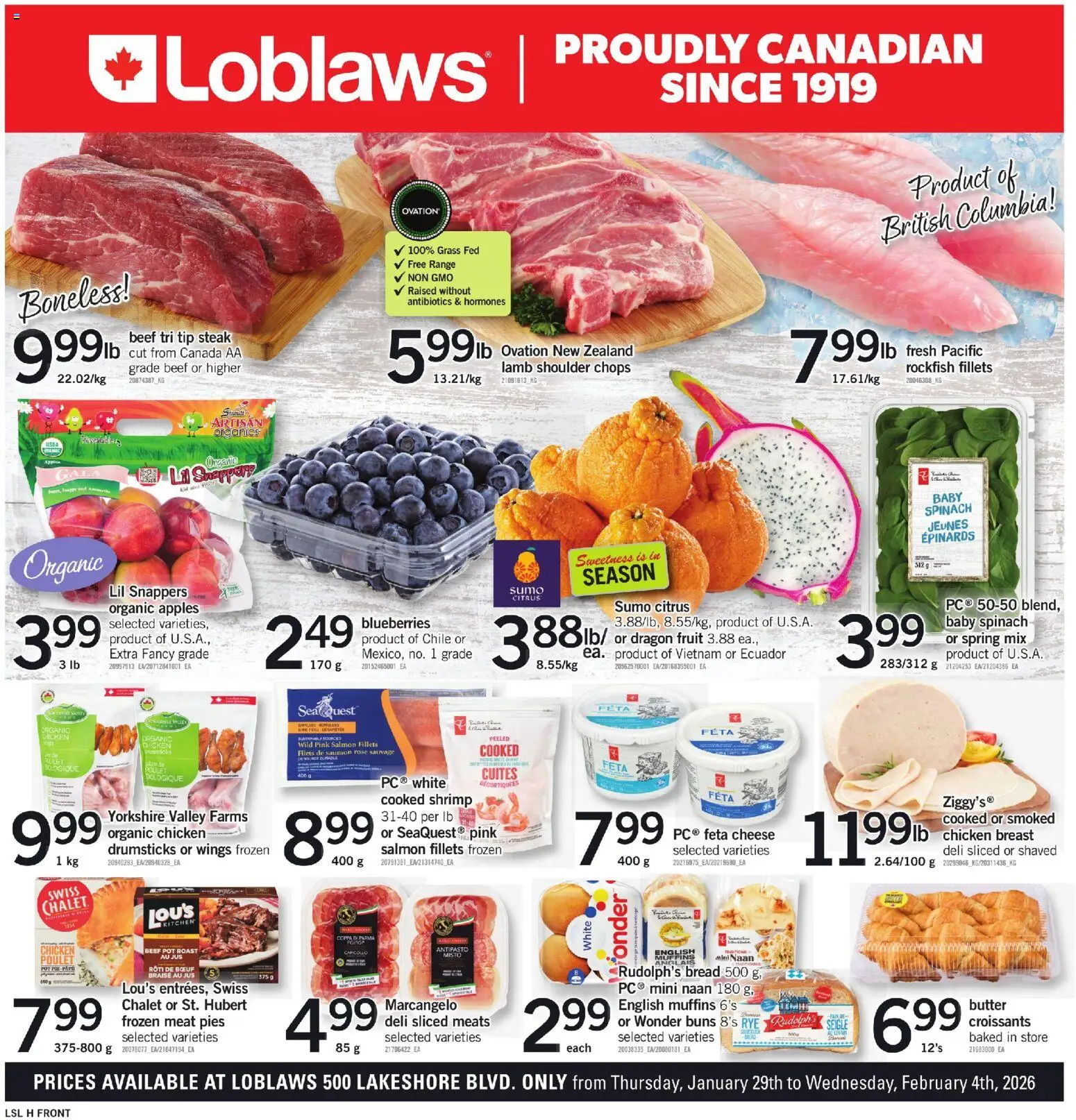 Loblaws flyer valid from 29.01.2026 | Page: 1 | Products: Beef, Cheese, Bread, Chicken