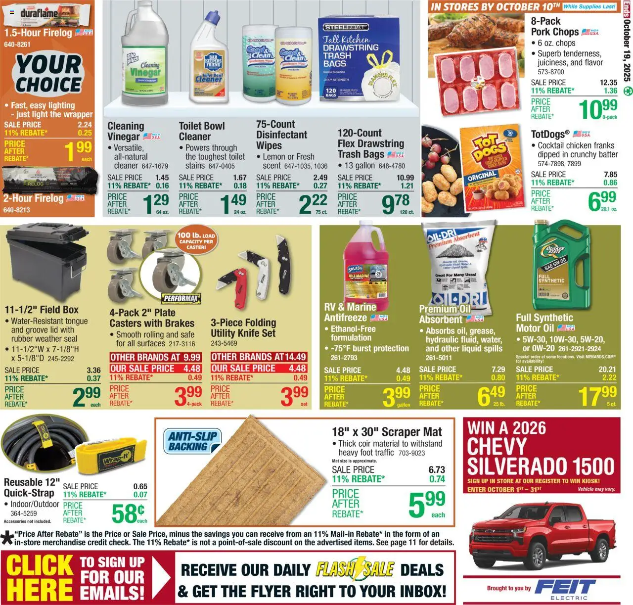 Menards - Weekly Ad - valid from 08.10.2025 | Page: 20 | Products: Safe, Utility Knife, Caster, Motor Oil