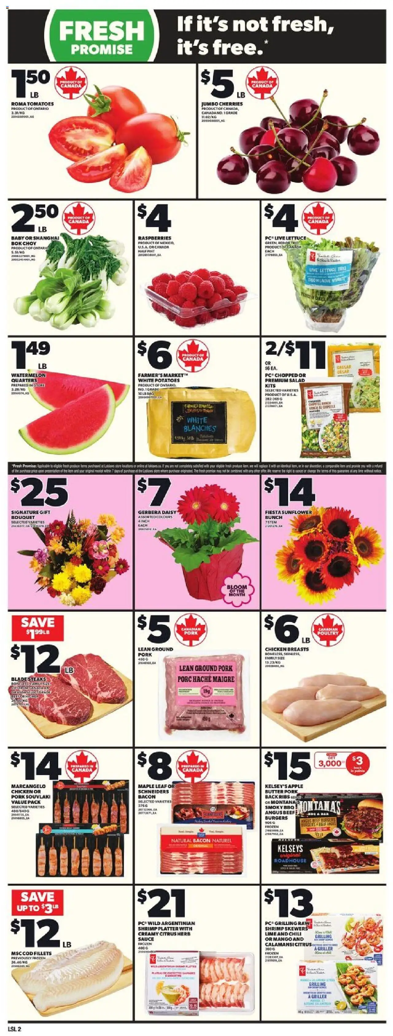 Loblaws flyer valid from 14.08.2025 | Page: 5 | Products: Chicken breasts, Potatoes, Brush, Chicken