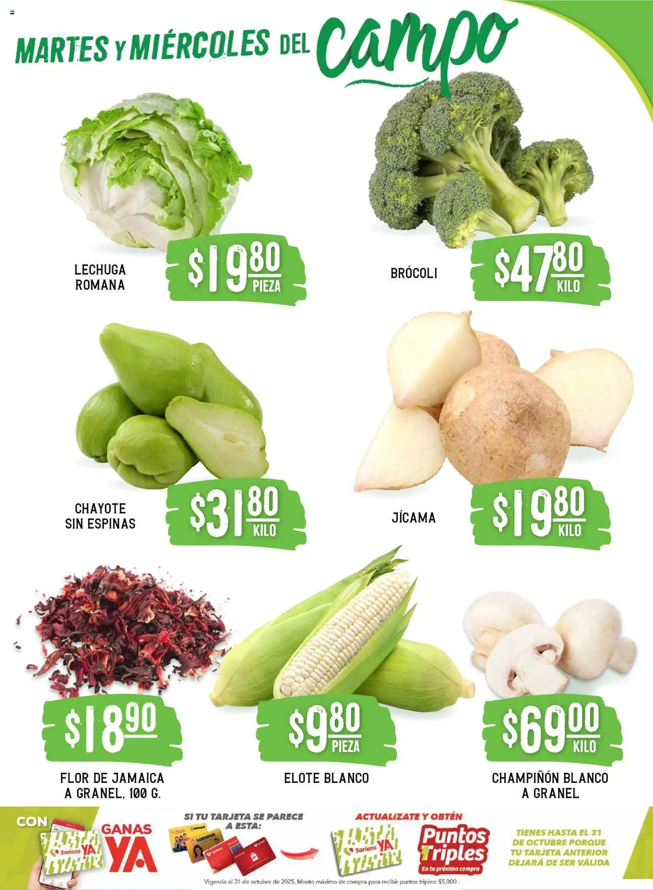 Nuevas ofertas de Soriana válidas en toda la República Mexicana desde el 23.09.2025. ¡Encuentra las mejores ofertas en Soriana - Martes y Miércoles del Campo Súper: Ags, Nay, Jal, Qro, Col, Mich, Gto, Hgo, Tlax, Mor, Pue, Gro, Oax, Edo. de Mex, Valle de México, ZacySLP! | Página: 3 | Productos: Brocoli, Lechuga