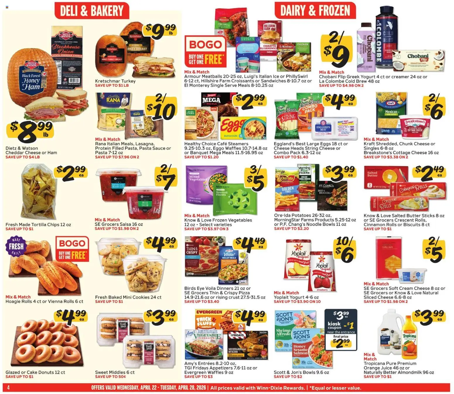 Winn Dixie Weekly Ad - valid from 22.04.2026 | Page: 4 | Products: Eggs, Beef, Chips, Cookies