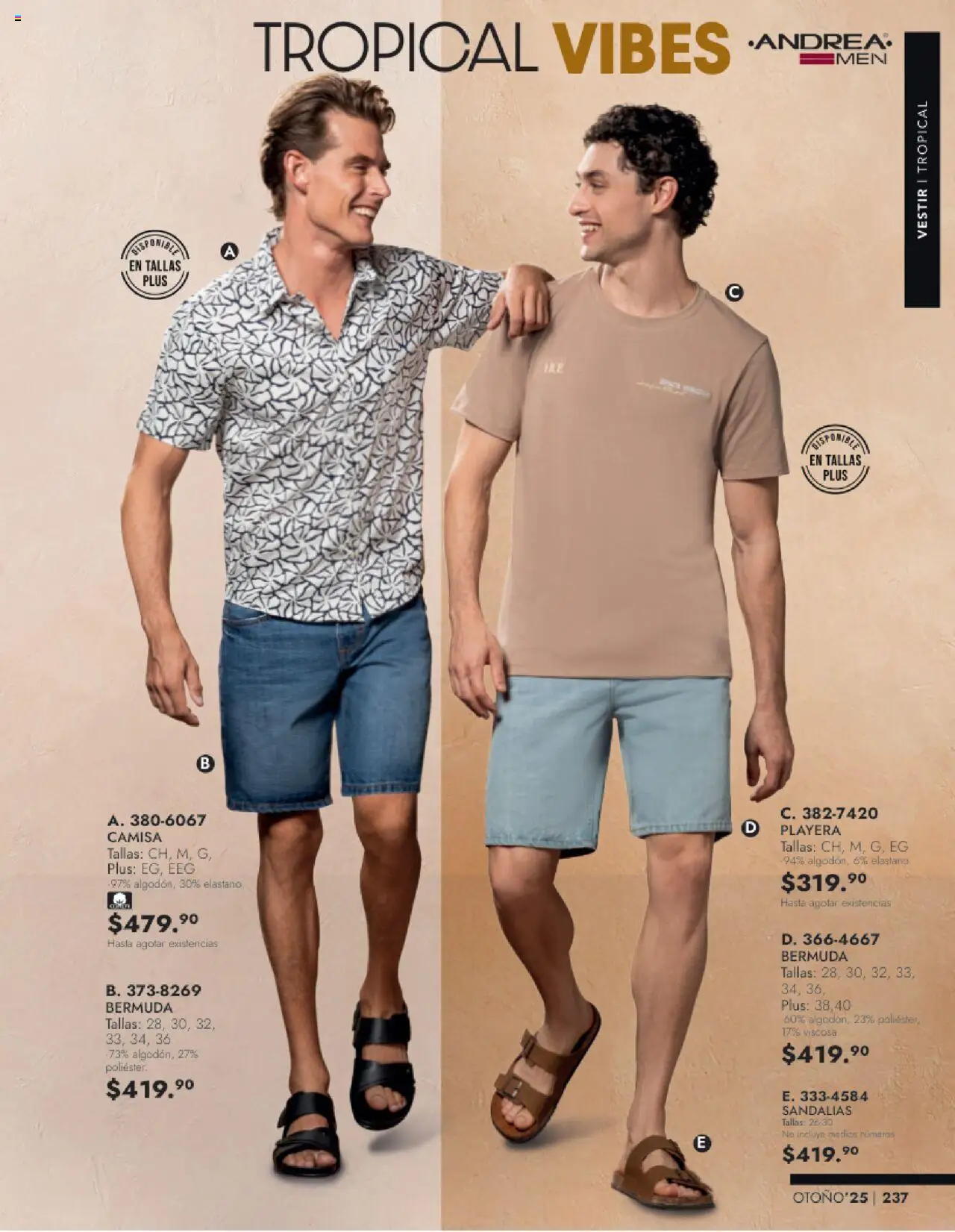 Nuevas ofertas de Andrea válidas en toda la República Mexicana desde el 24.08.2025. ¡Encuentra las mejores ofertas en Andrea - Catálogo Vestir Caballero! | Página: 75 | Productos: Camisa, Playera, Sandalias, Bermuda