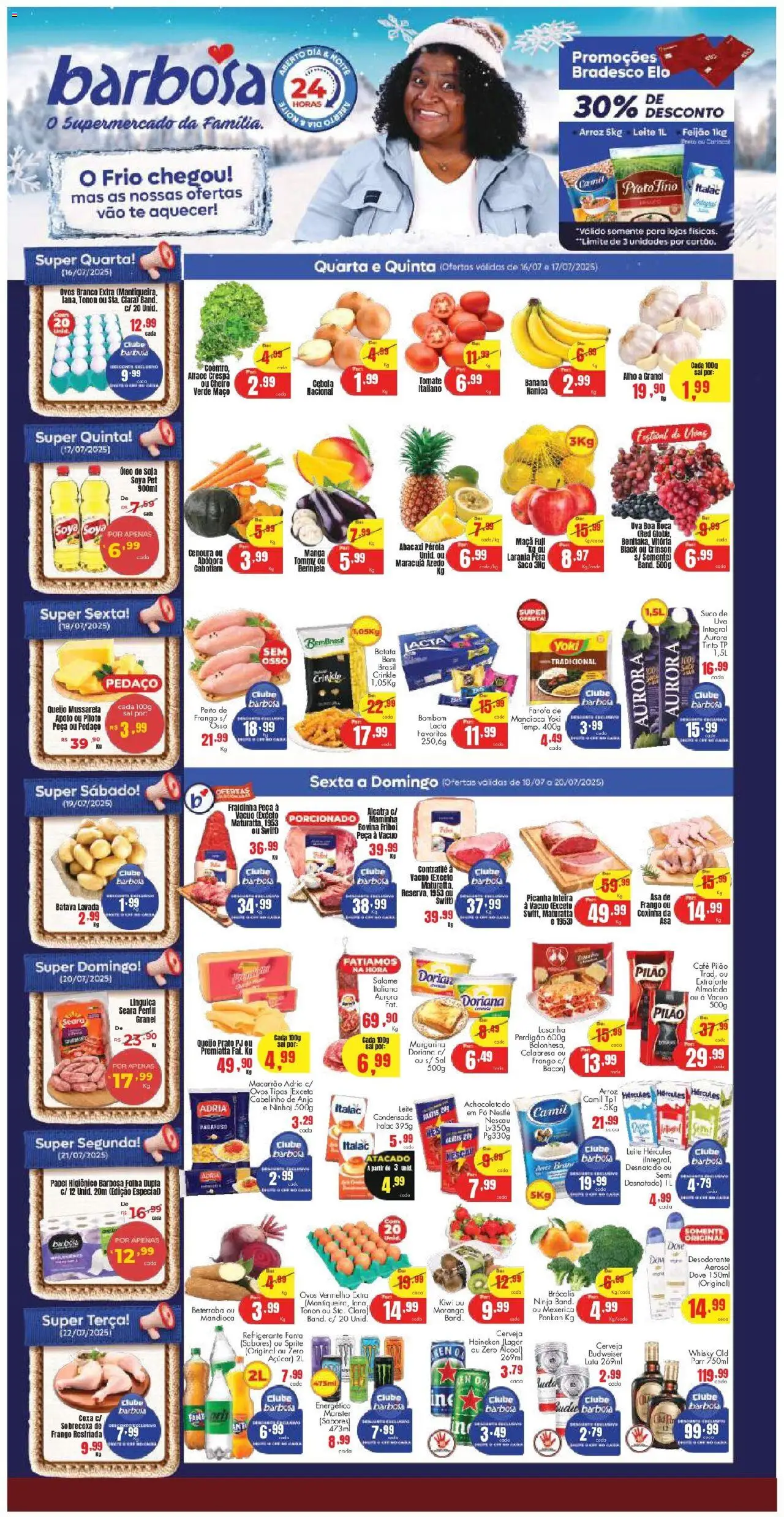 Barbosa Supermercados Folheto - válido de 16.07.2025 | Página: 1 | Produtos: Moranga, Cebola, Mandioca, Achocolatado