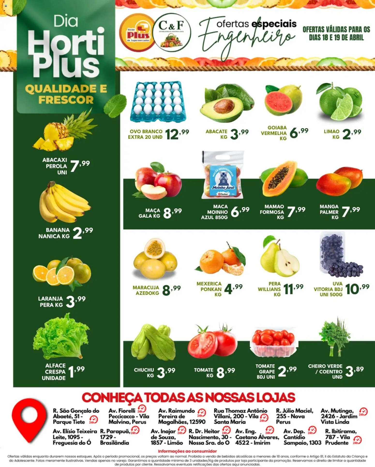 Rede Plus Supermercados Folheto - válido de 18.04.2026 | Página: 3 | Produtos: Goiaba, Mexerica, Abacaxi, Alface