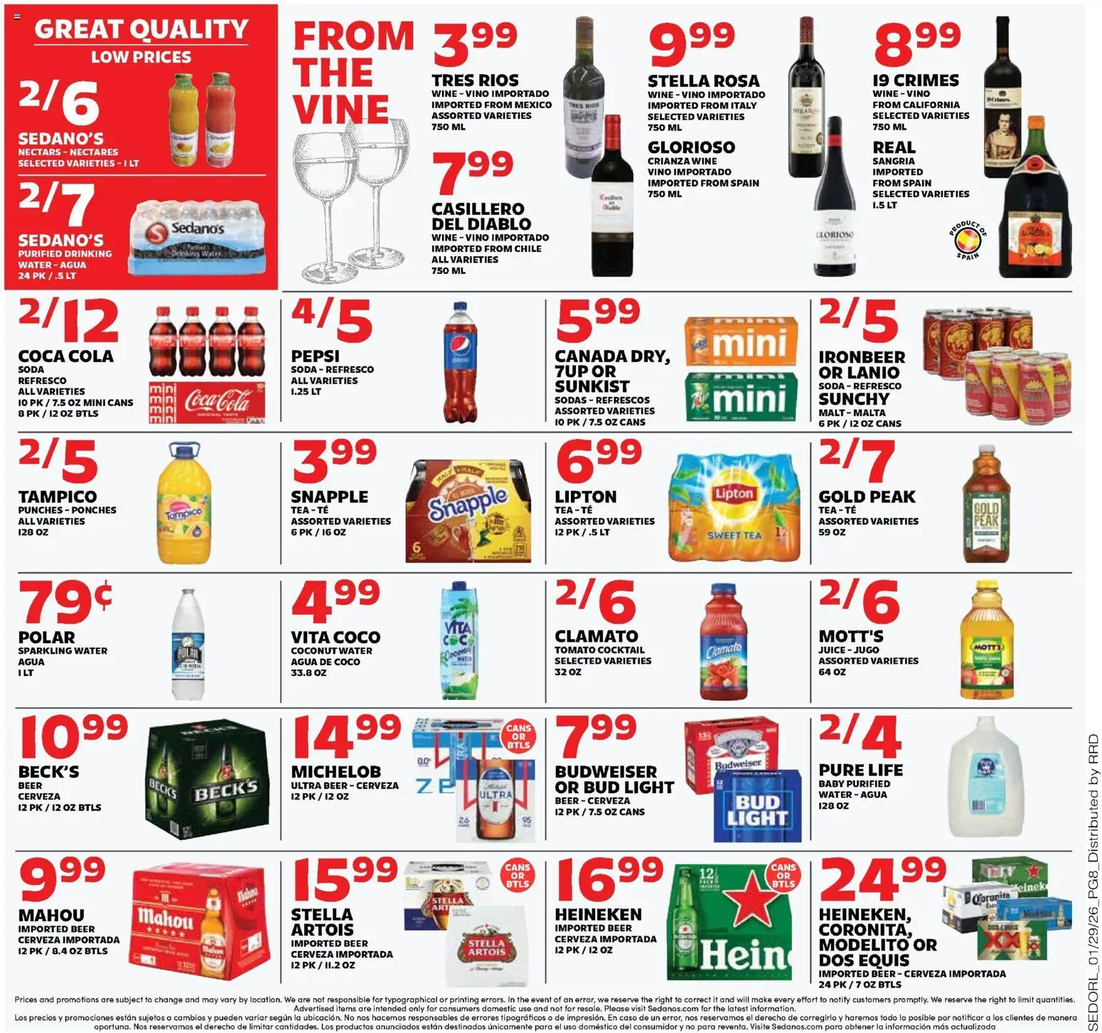 Sedano's Weekly Ad - valid from 28.01.2026 | Page: 8 | Products: Juice, Wine, Beer, Water