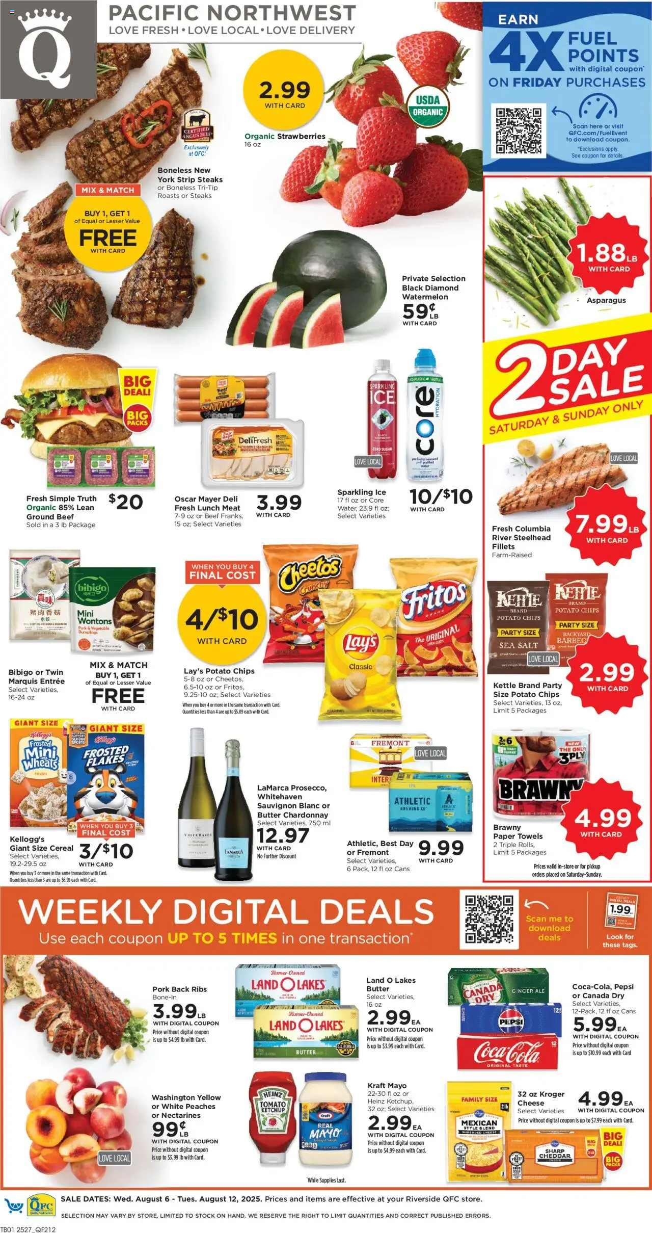 QFC Weekly Ad - WA - valid from 06.08.2025 | Page: 1 | Products: Butter, Water, Watermelon, Kettle