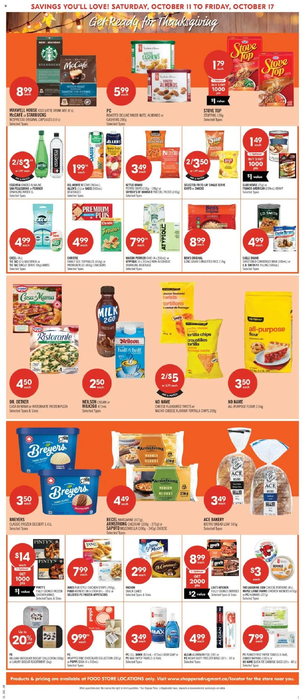 Shoppers flyer valid from 11.10.2025 | Page: 16 | Products: Rice, Chicken wings, Milk, Pizza
