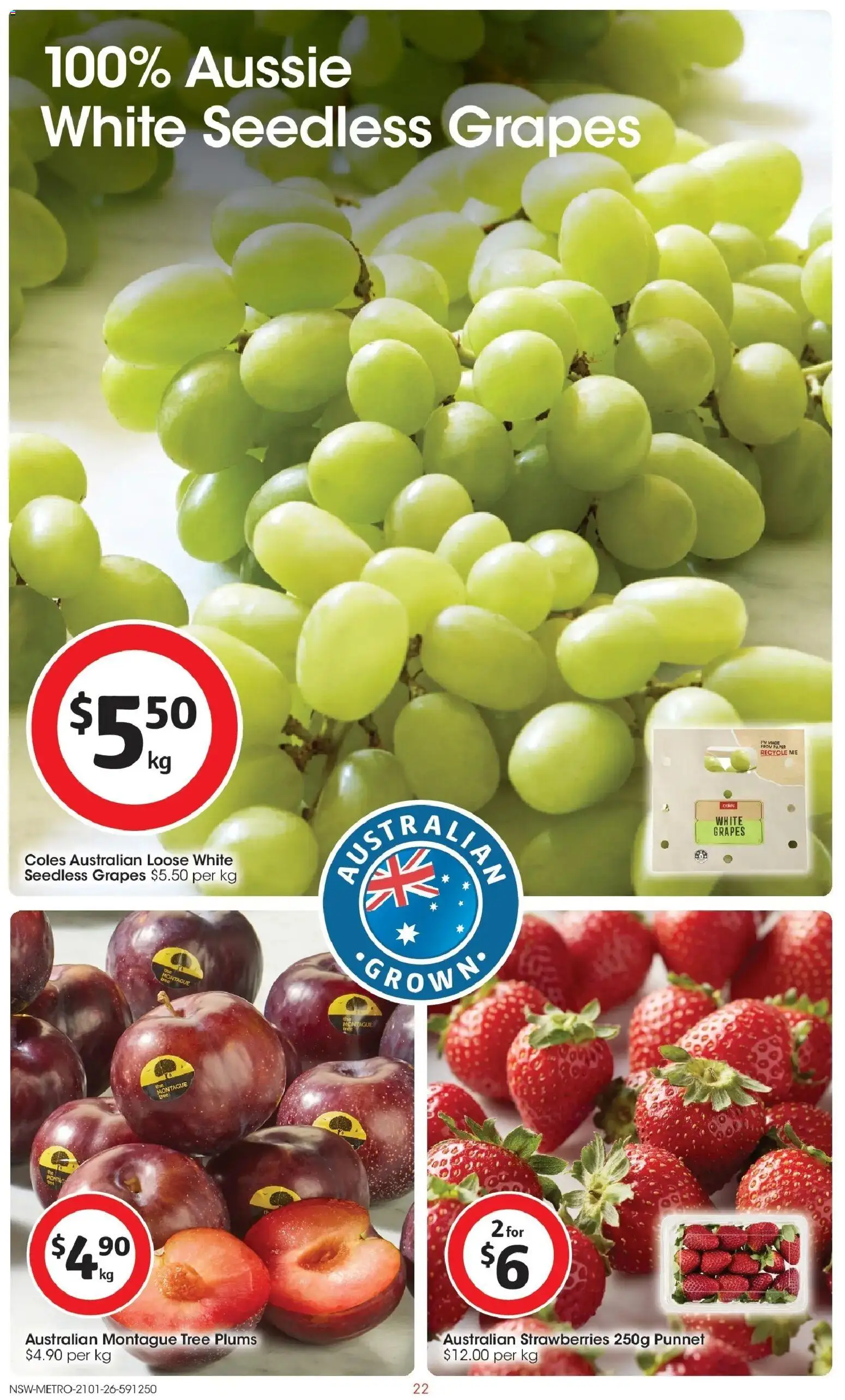 Coles catalogue - valid from 21.01.2026 | Page: 22 | Products: Strawberries, Grapes, Plums