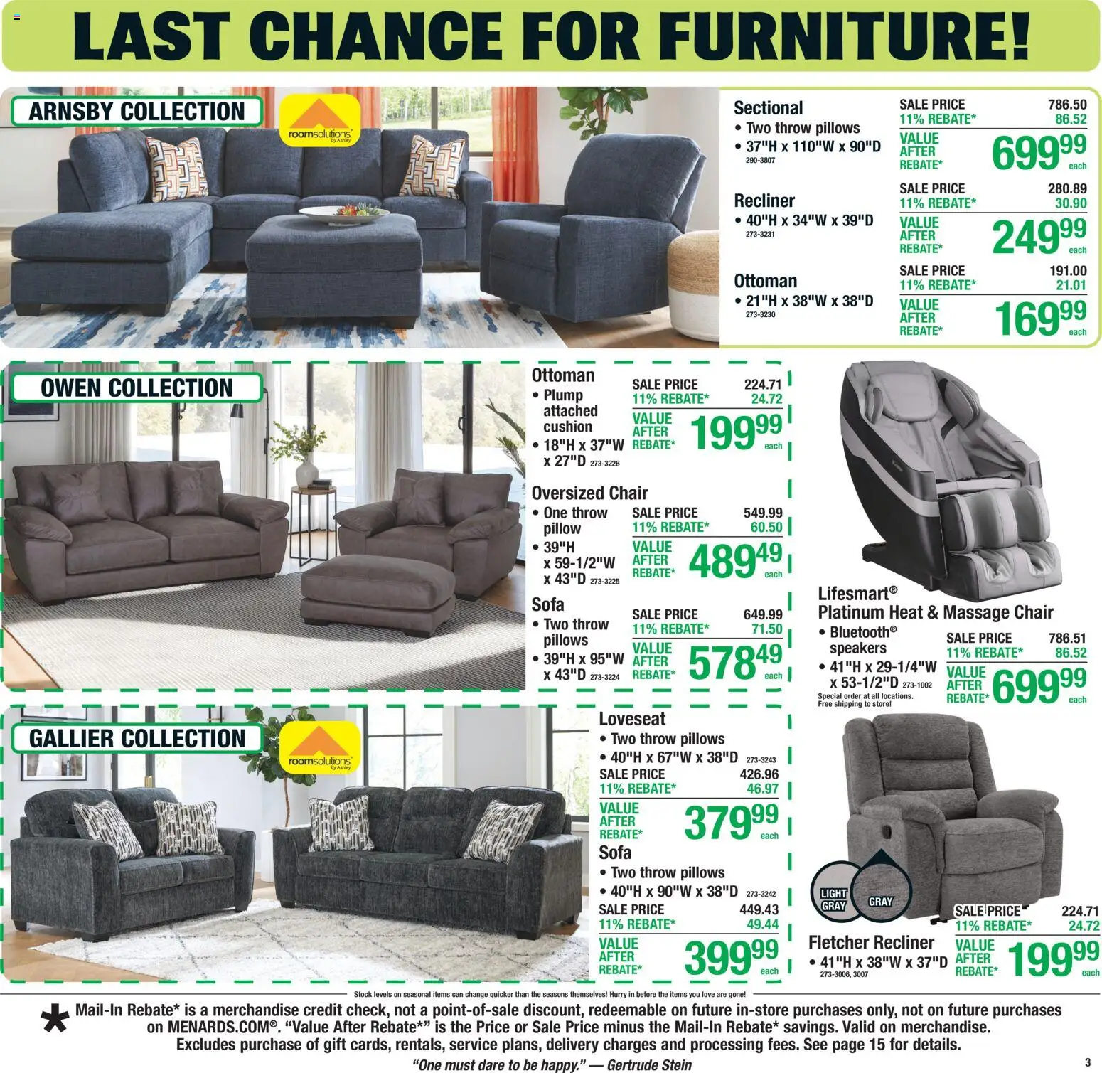 Menards Weekly Ad - valid from 15.02.2026 | Page: 4 | Products: Pillow, Ottoman, Loveseat, Massage Chair