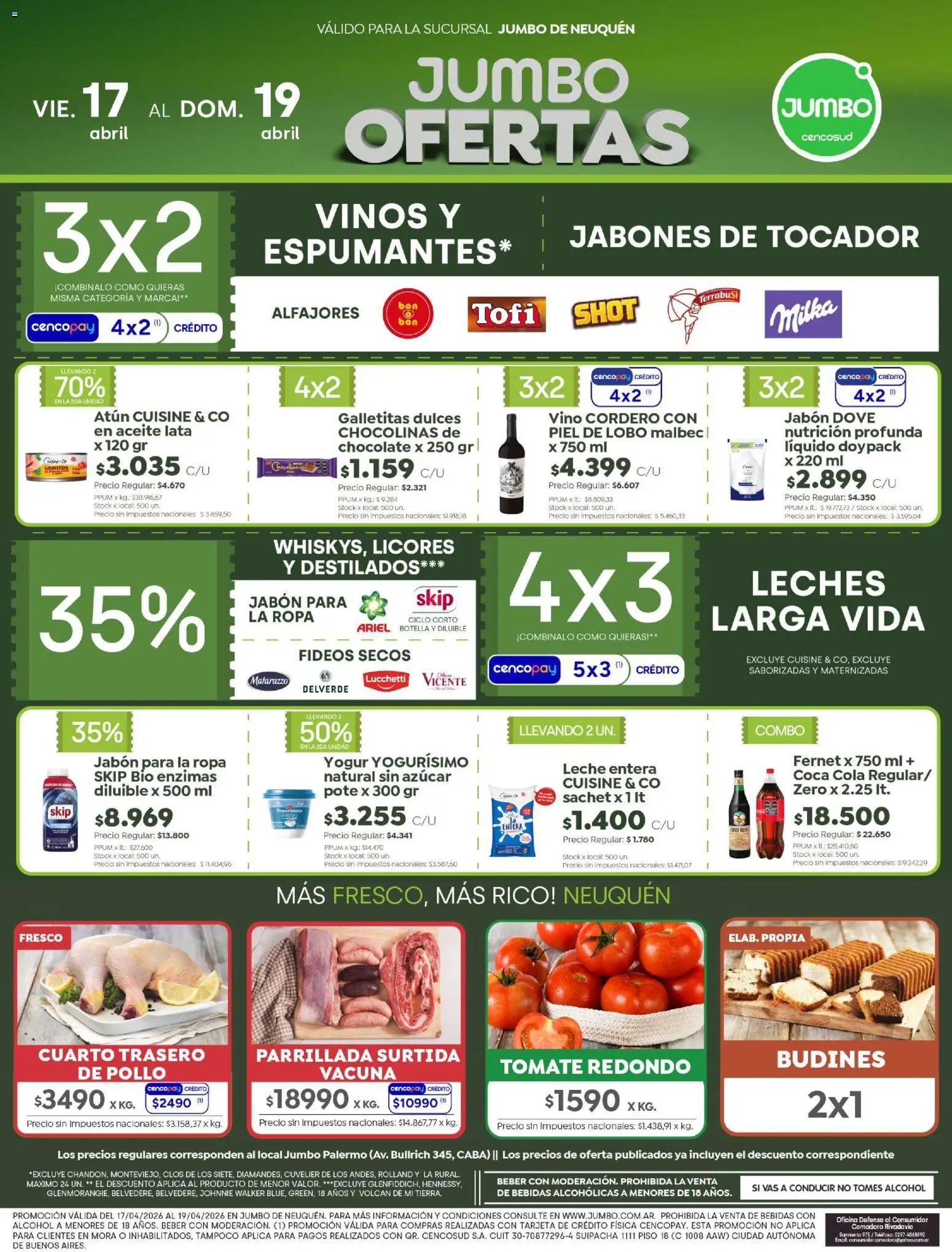 Jumbo - Ofertas | Neuquén │ válido desde el 17.04.2026 | Página: 1 | Productos: Botella, Aceite, Fernet, Tomate