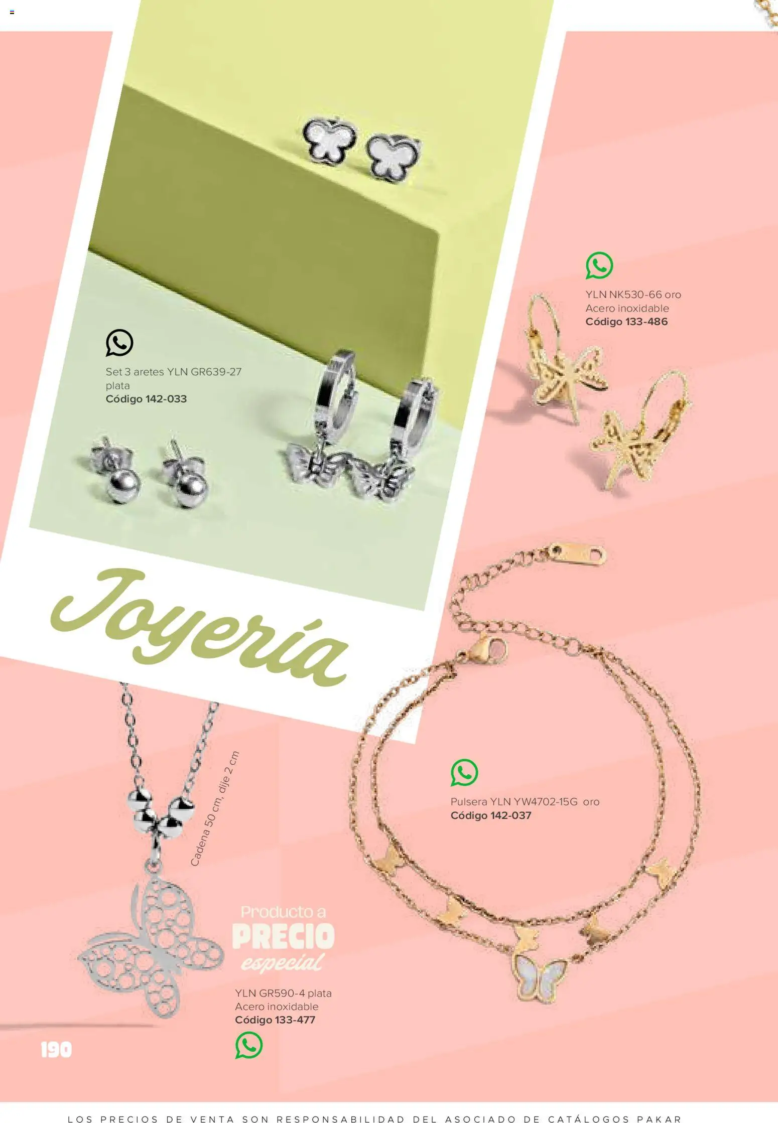 Nuevas ofertas de SC Pakar válidas en toda la República Mexicana desde el 30.01.2026. ¡Encuentra las mejores ofertas en SC Pakar catálogo Ropa! | Página: 190 | Productos: Pulsera, Aretes, Dije, Cadena