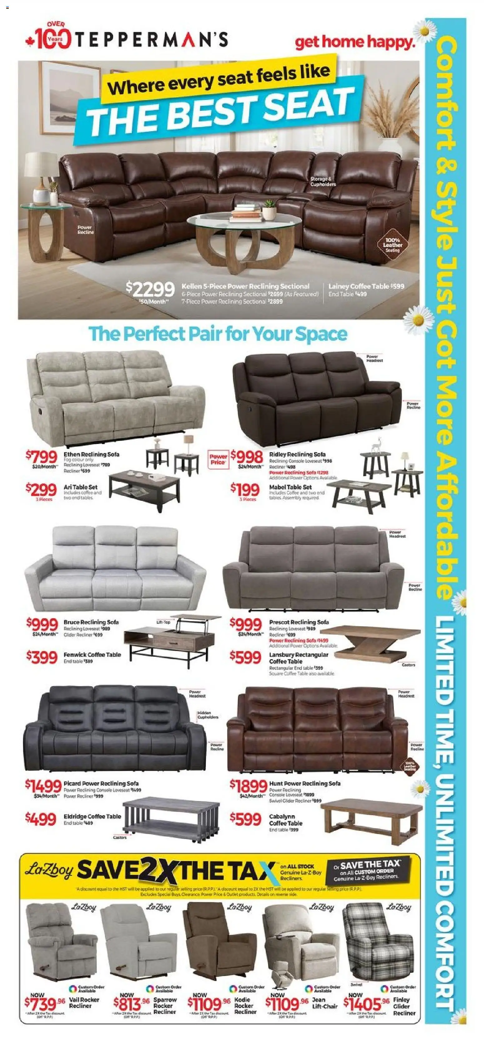 Tepperman's flyer valid from 10.04.2026 | Page: 1 | Products: Tablet, Sofa, Coffee table, Table
