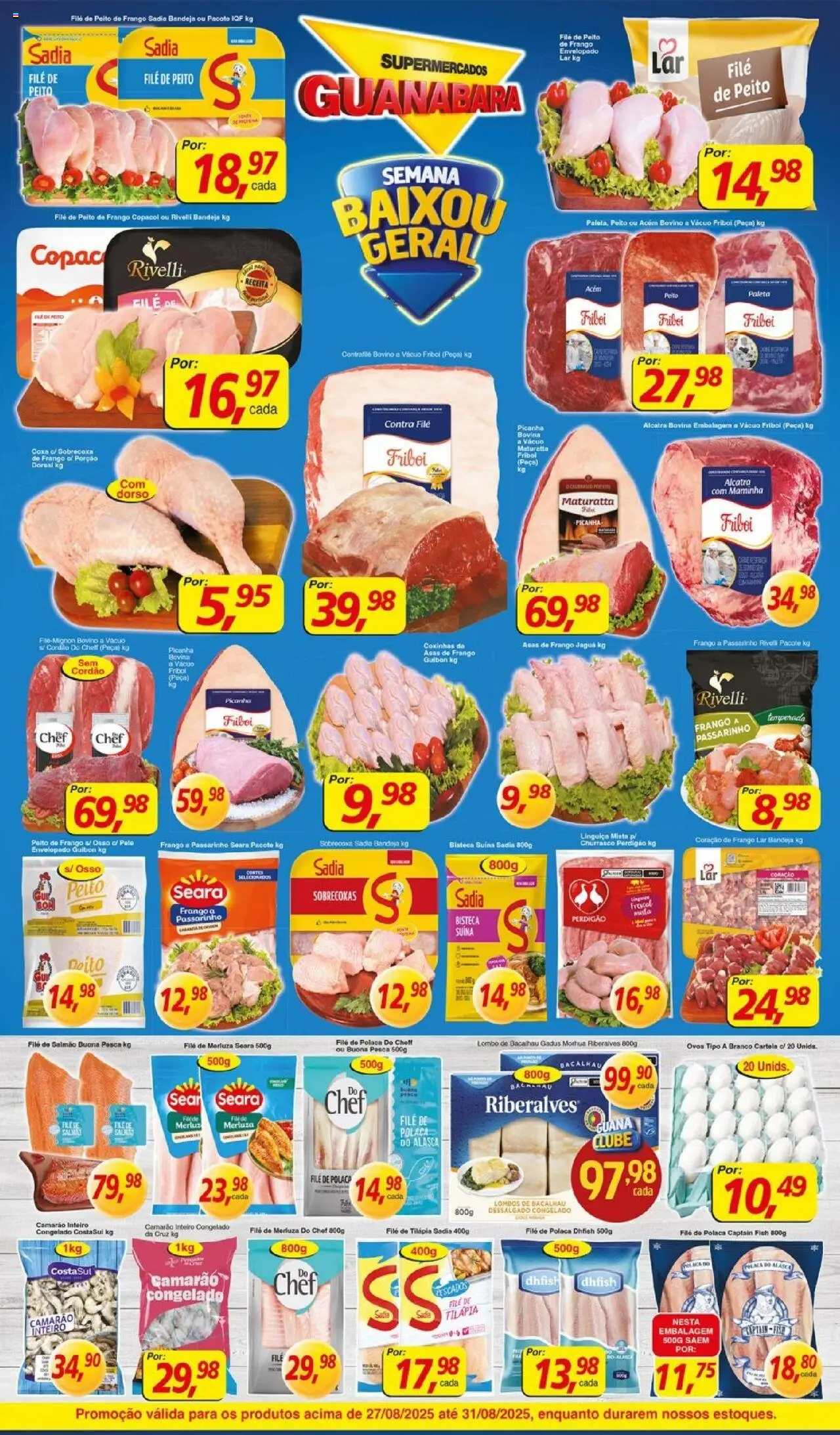 Supermercados Guanabara Folheto - válido de 27.08.2025 | Página: 9 | Produtos: Linguiça, Alcatra, Picanha, File de polaca