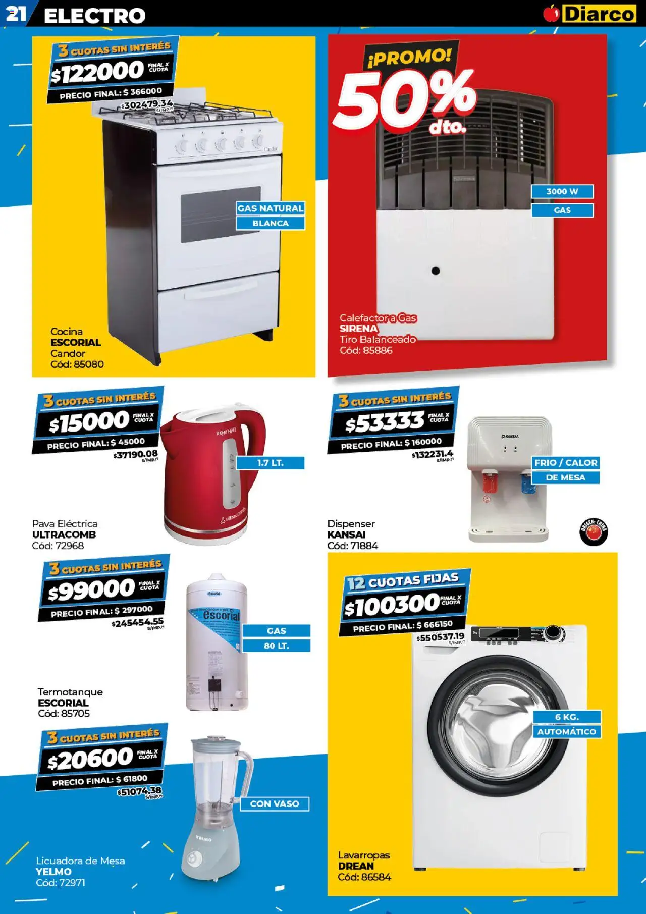 Diarco - Ofertas Sur │ válido desde el 08.09.2025 | Página: 21 | Productos: Pava, Mesa, Lavarropas, Licuadora
